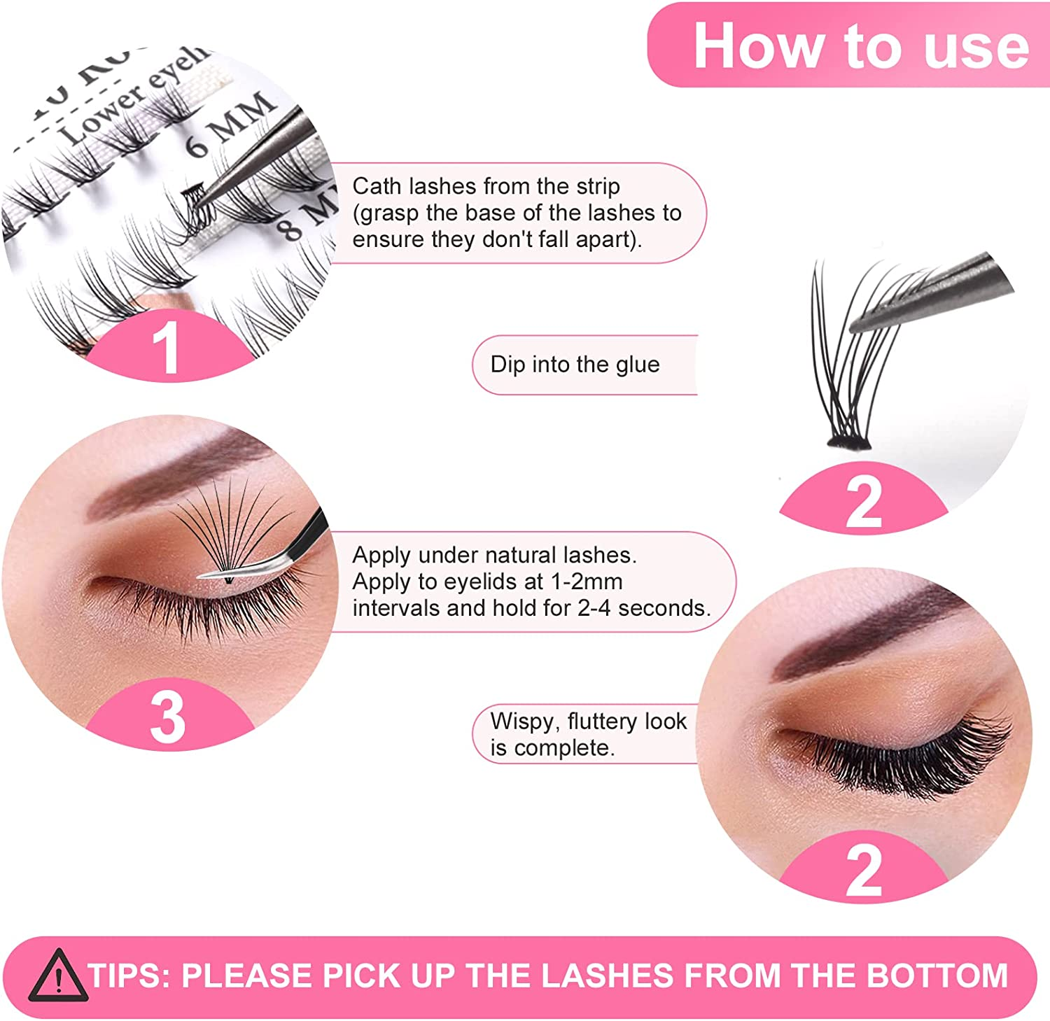 YBVABE 240PCS Cluster Eyelash Extensions Individuals Mixed, 10D-0.1 C Curl- 10/11/12/13/14Mm, 20D-0.07 C Curl-10/11/12/13/14Mm & Professional Makeup 6Mm under Lash Extensions Premade Volume Fans Mixed image number 3
