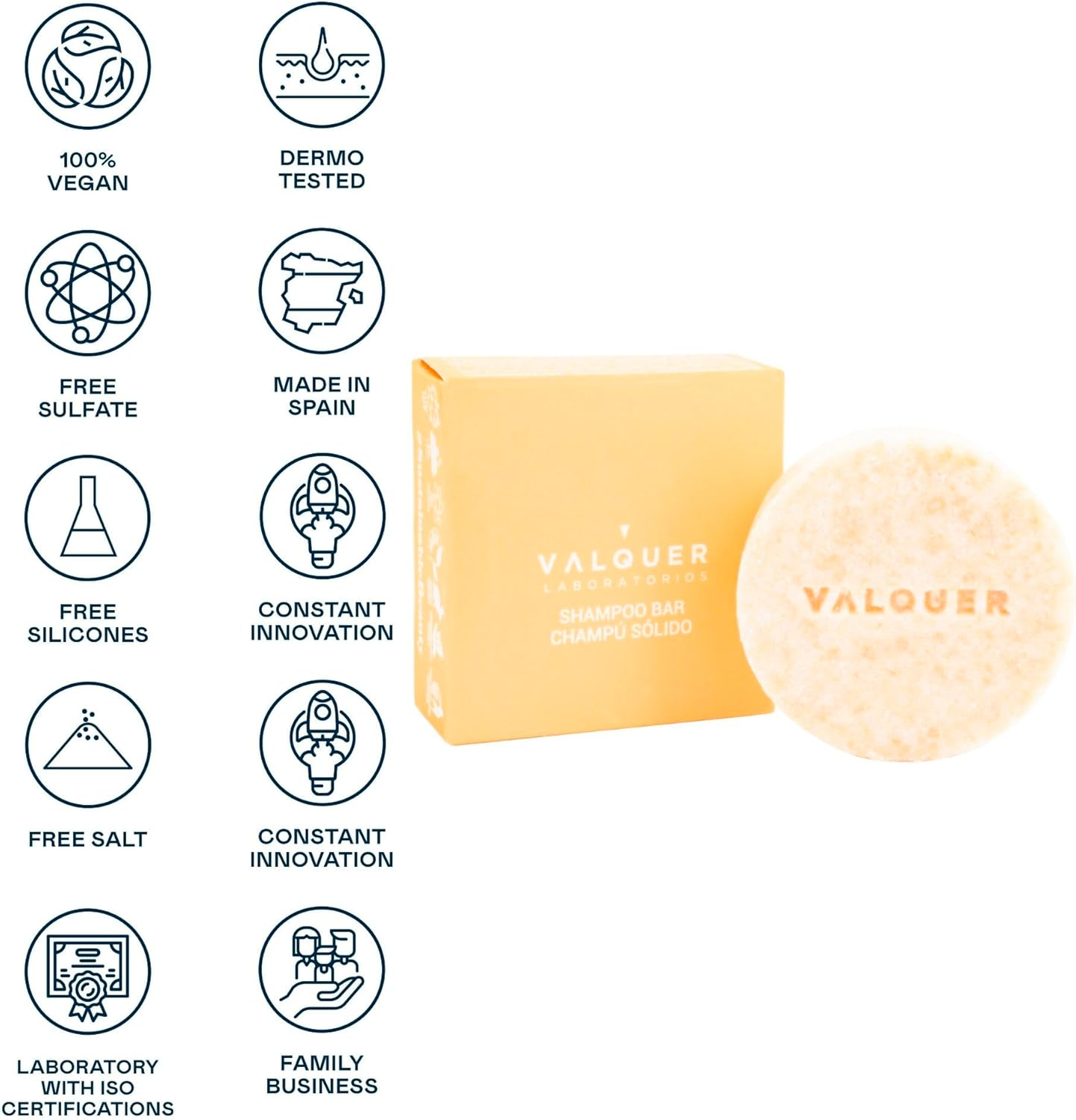 Valquer Shampoo Bar, Sulfates Free, Soap Free, No Plastics, 100% Vegan and Cruelty-Free - Zero Waste & Eco-Friendly 50 Gr (All Types Hair). Foaming Effect image number 2