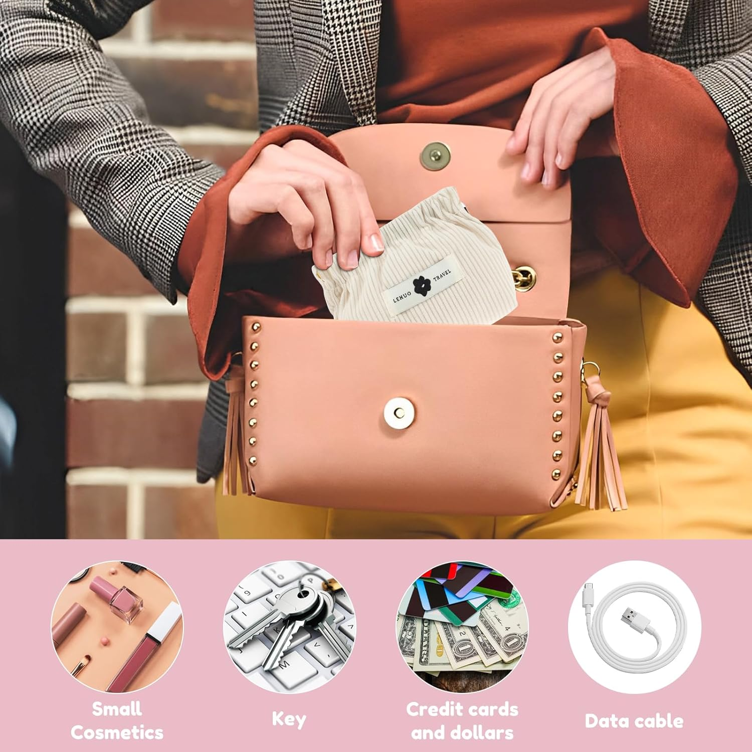 ZLHETWT 3Pcs Corduroy Elastic Hair Tie Organizer - Corduroy Elastic Storage Bag Pouch - Pocket Cosmetic Bag Squeeze Top - Hair Accessory Organizer for Women Girls 12X13X5Cm (Combination 2) image number 1