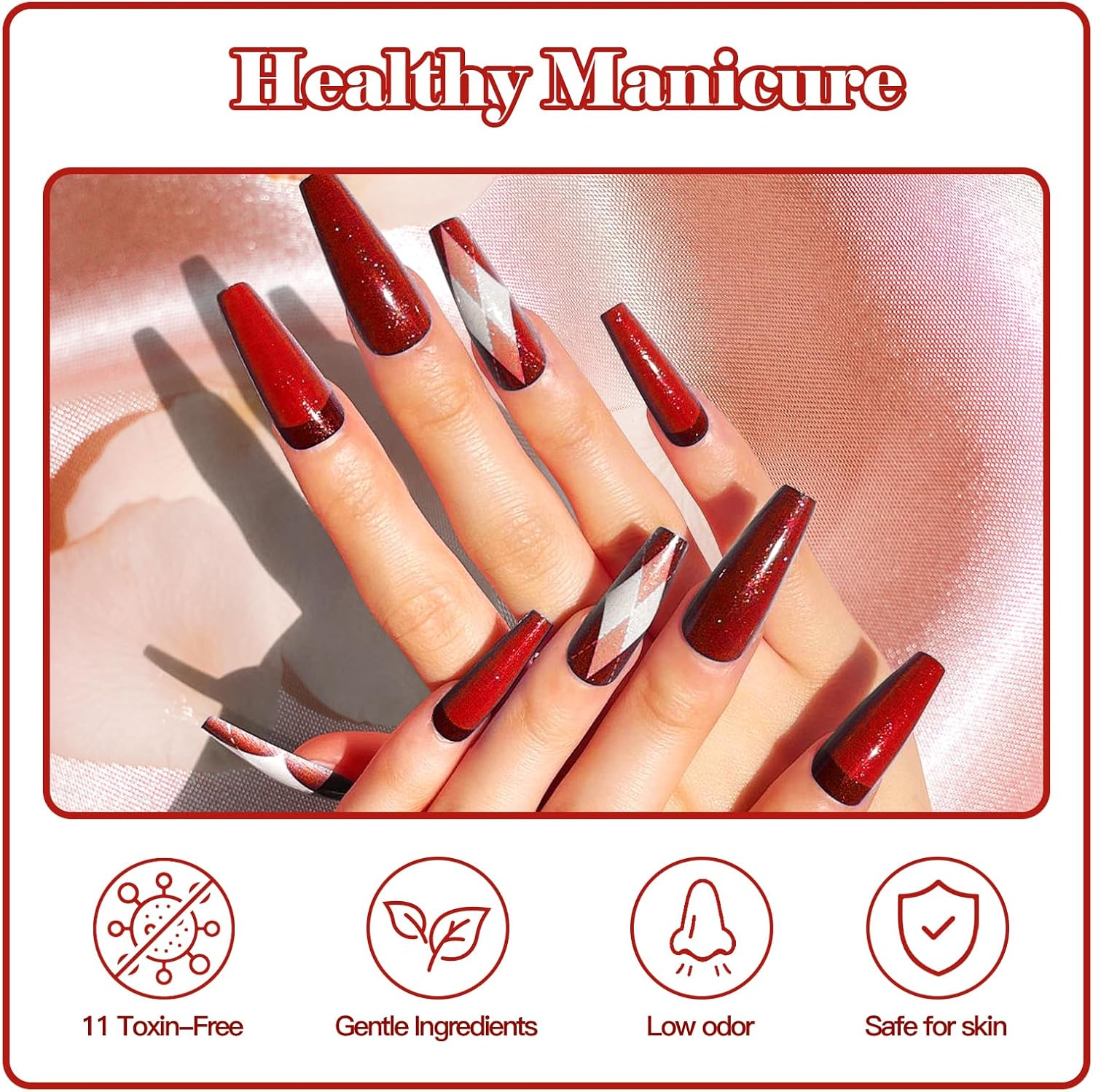Madenia Gel Nail Polish Set: 6 Colours Red Burgundy Glitter Nail Polish Set Soak off UV/LED, Quick Drying Nail Varnish Nail Art DIY Manicure Salon & Home for Women, 8.5ML - Black image number 2