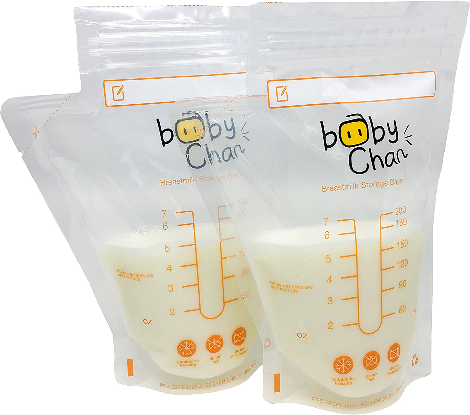 Baby Chan Breast Milk Storage Bags,100Pk 200 Ml (Convenient Pour Spout, Pre-Sterilised and BPA Free) image number 6