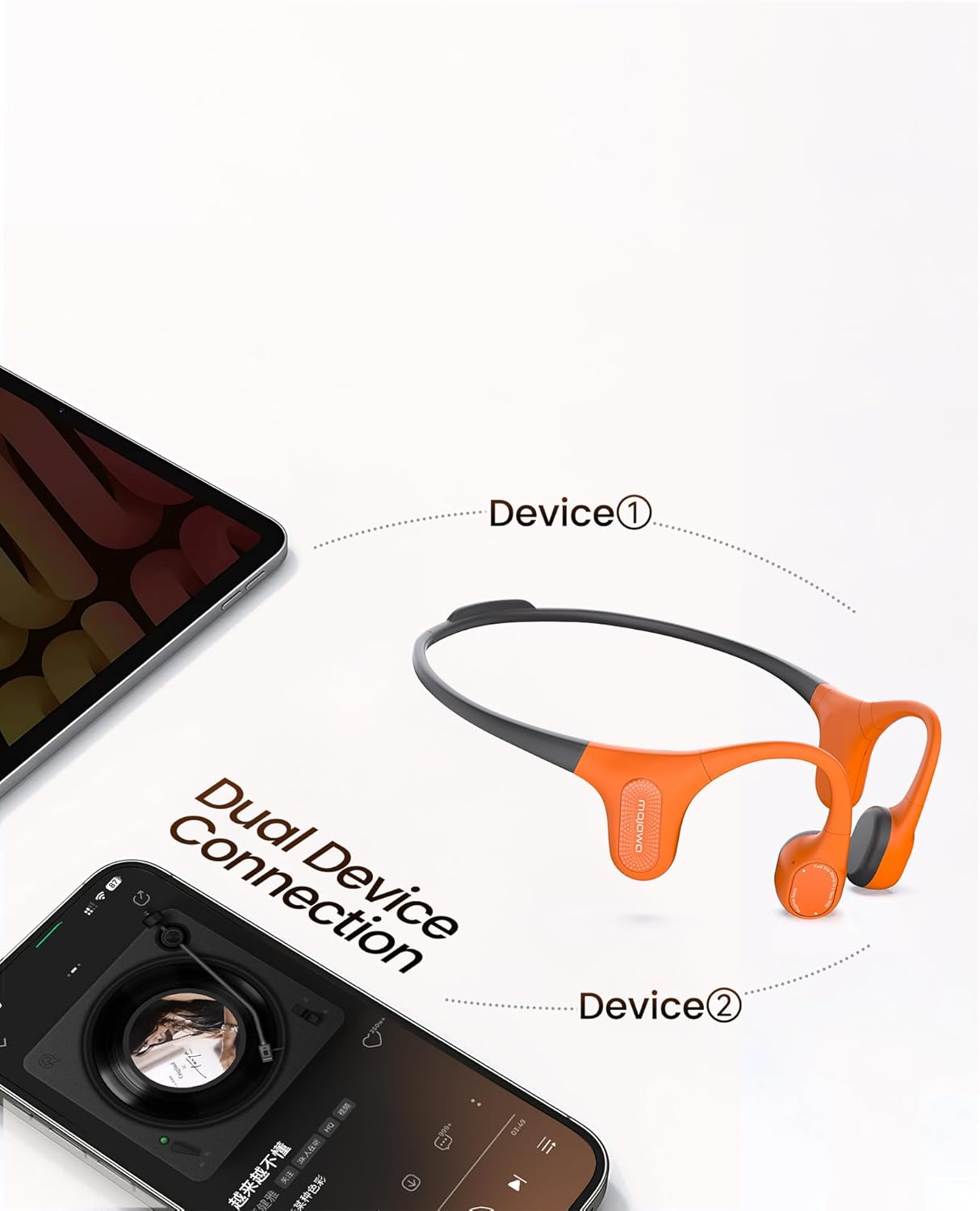 Mojawa Aerra Bone Sound Sports Headphones Open Ear Bluetooth 5.2 IP67 Waterproof Noise Cancelling Microphone for Running, Cycling, Hiking, Fitness and Daily Life, Green and Purple image number 3