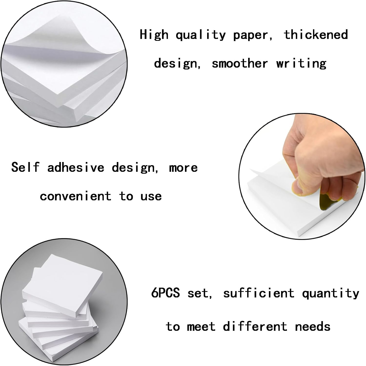 6 Pack White Sticky Notes - 3X3 Inch Self-Adhesive Notepad Set for Office, School and Home Use - Easy Stick Reminder Pads for Organization, Studying, and Daily Tasks image number 6