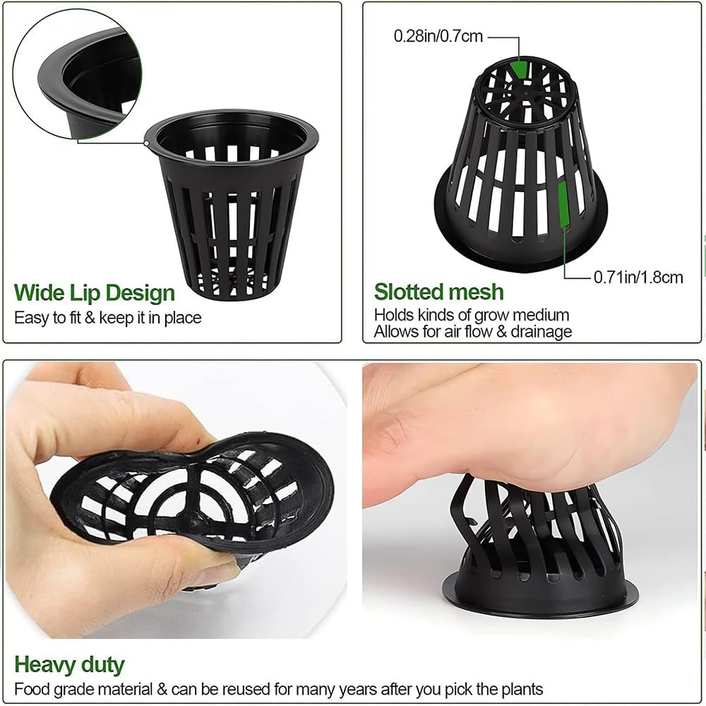 100 PCS Net Cups, 2 Inch Lightweight Economy Heavy Duty Garden BPA Free Plastic Net Cups, 5CM Garden Slotted Mesh round Net Cups,Wide Lip Bucket Basket Pot Cups for Hydroponics Aquaponics image number 3