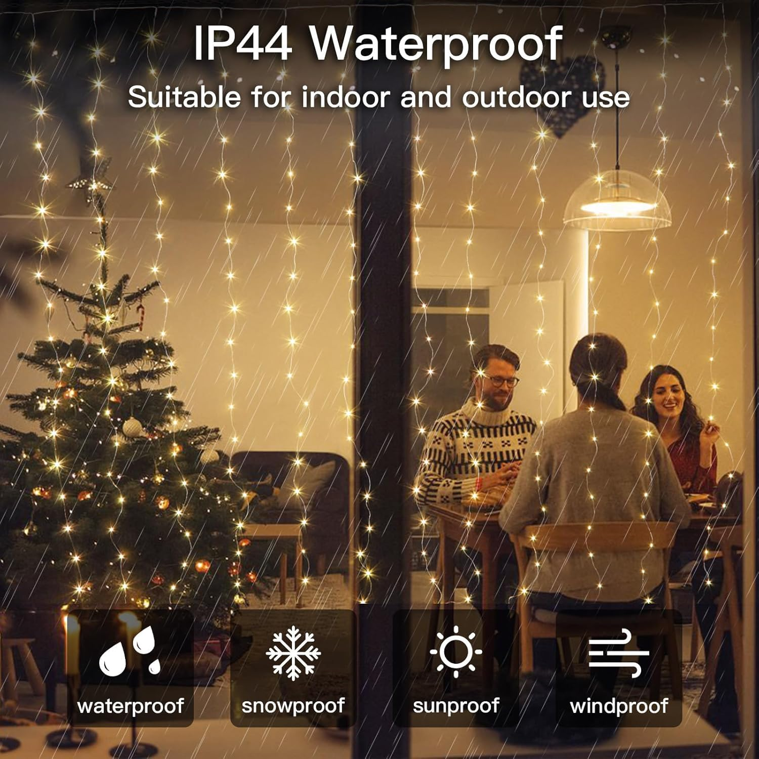 300 LED Fairy Curtain Lights, 3M X 3M Curtain String Lights, 8 Lighting Modes USB Plug in Hanging Lights Christmas Decoration, Bedroom Indoor Weddings Party (Warm White, 1 Pack) image number 2