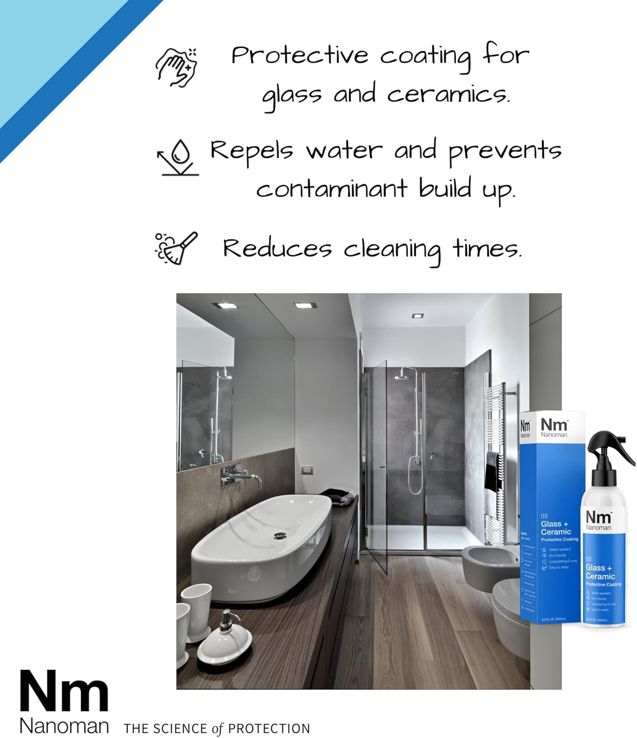 Glass and Ceramic Shower Cleaner and Protectant for Glass Ceramic Shower Screens. Reduces Cleaning Time. Suitable for Both Interior and Exterior Glass Surfaces. 250Ml image number 4