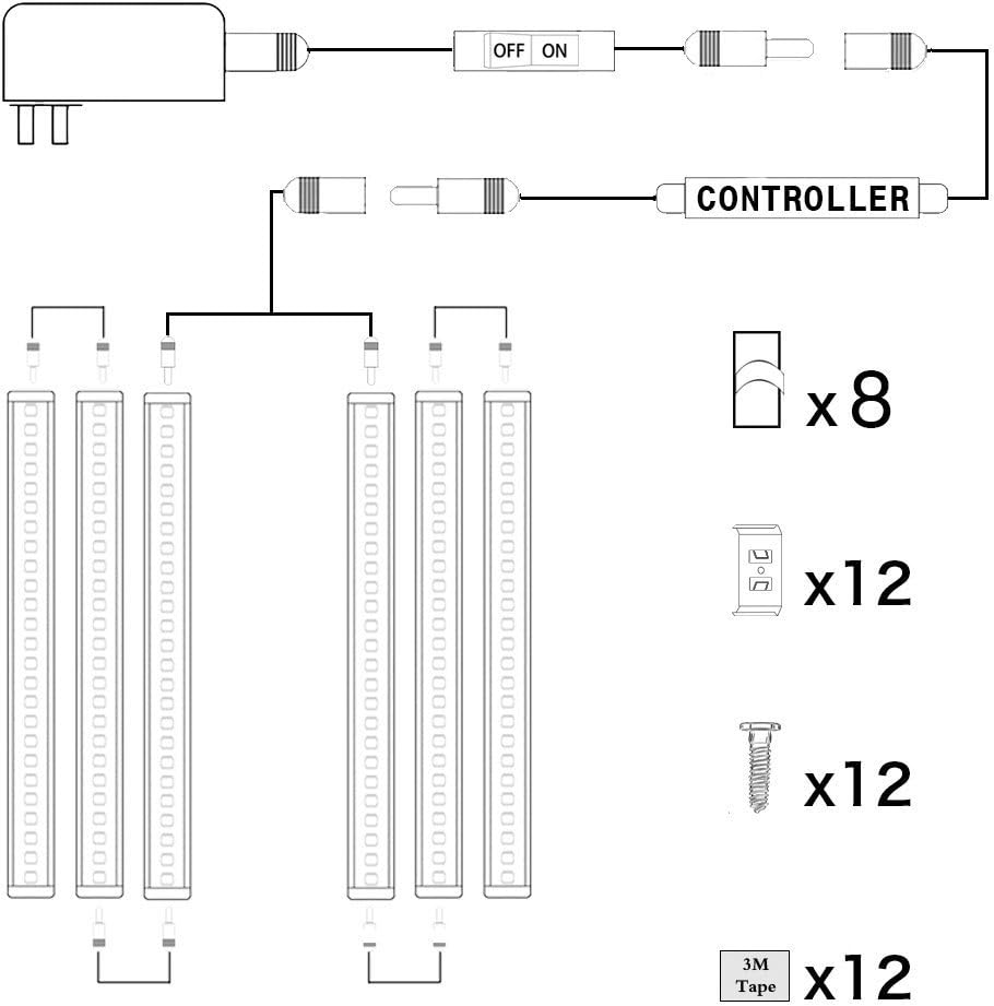 AIBOO Dimmable LED under Cabinet Lighting under Counter LED Light Bar Linkable Kit with Rocker Switch Kitchen,Showcase,Shelf Lighting(6 Panel Kits Warmwhite) image number 2