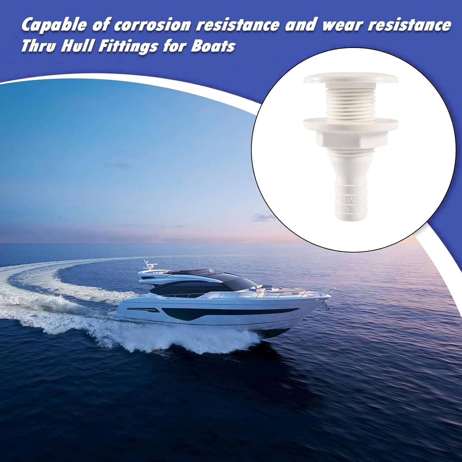 Through Hull Fittings for Boats, Marine Barbed Hose Skin Fitting Drain, Floor Deck Drain for Yachts Kayak Boats Marine Water Bilge Drainage - 3/4" image number 6