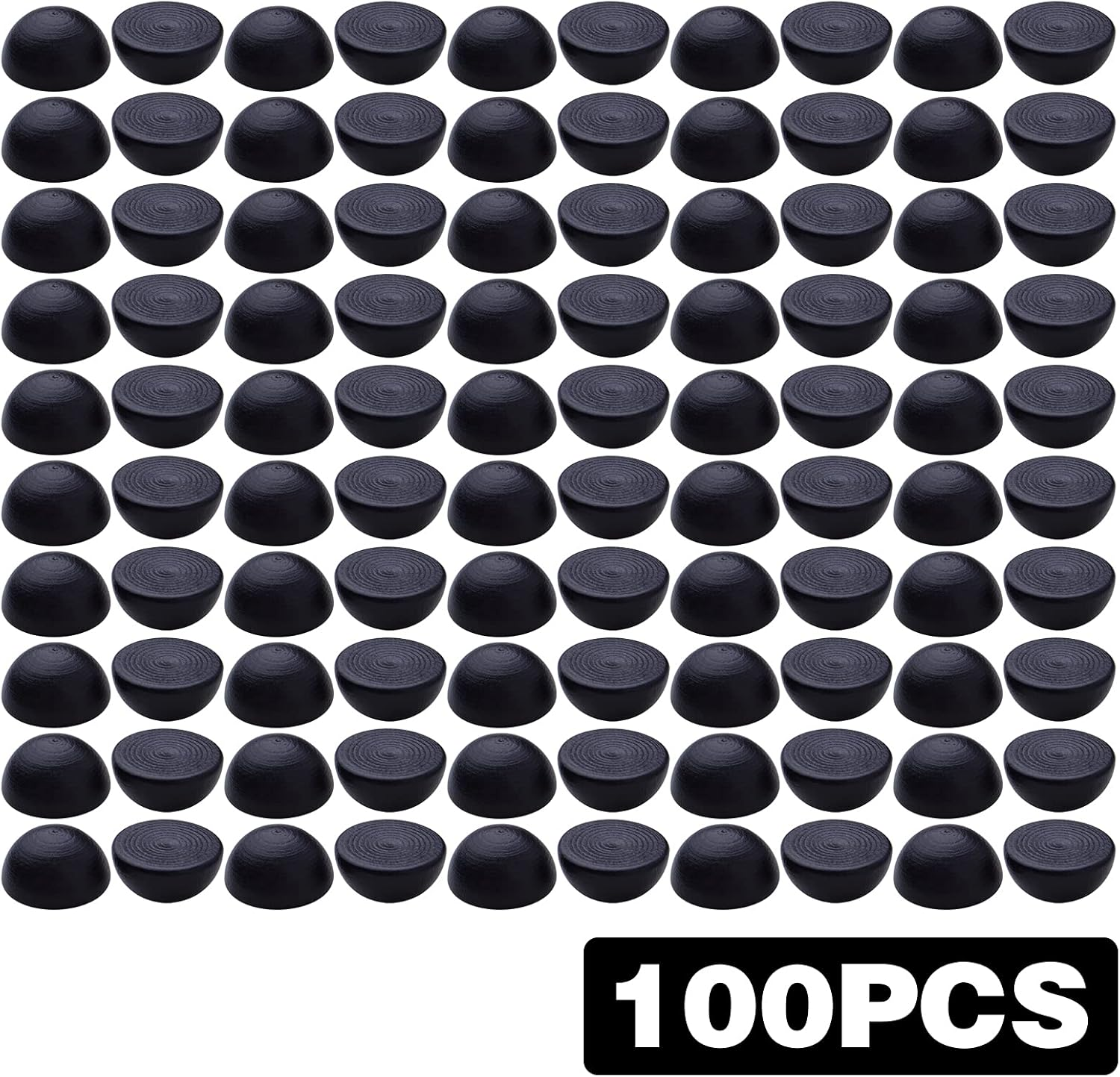 Half Wooden Balls, 100Pcs Half round Unfinished Wooden Balls Natural Smooth Mini Split Hemisphere Wood Craft Beads Balls for DIY Projects Art Design Painting Christmas Party Ornament, 15Mm, Black - Black White image number 4