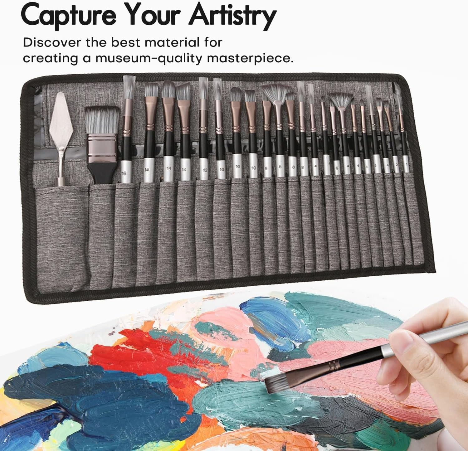 24 Pcs Paint Brush Set,Acrylic Paint Brush Set, Enhanced Synthetic Brush with Canvas Roll and Palette Knife for Acrylic, Oil, Watercolor and Gouache Painting image number 3