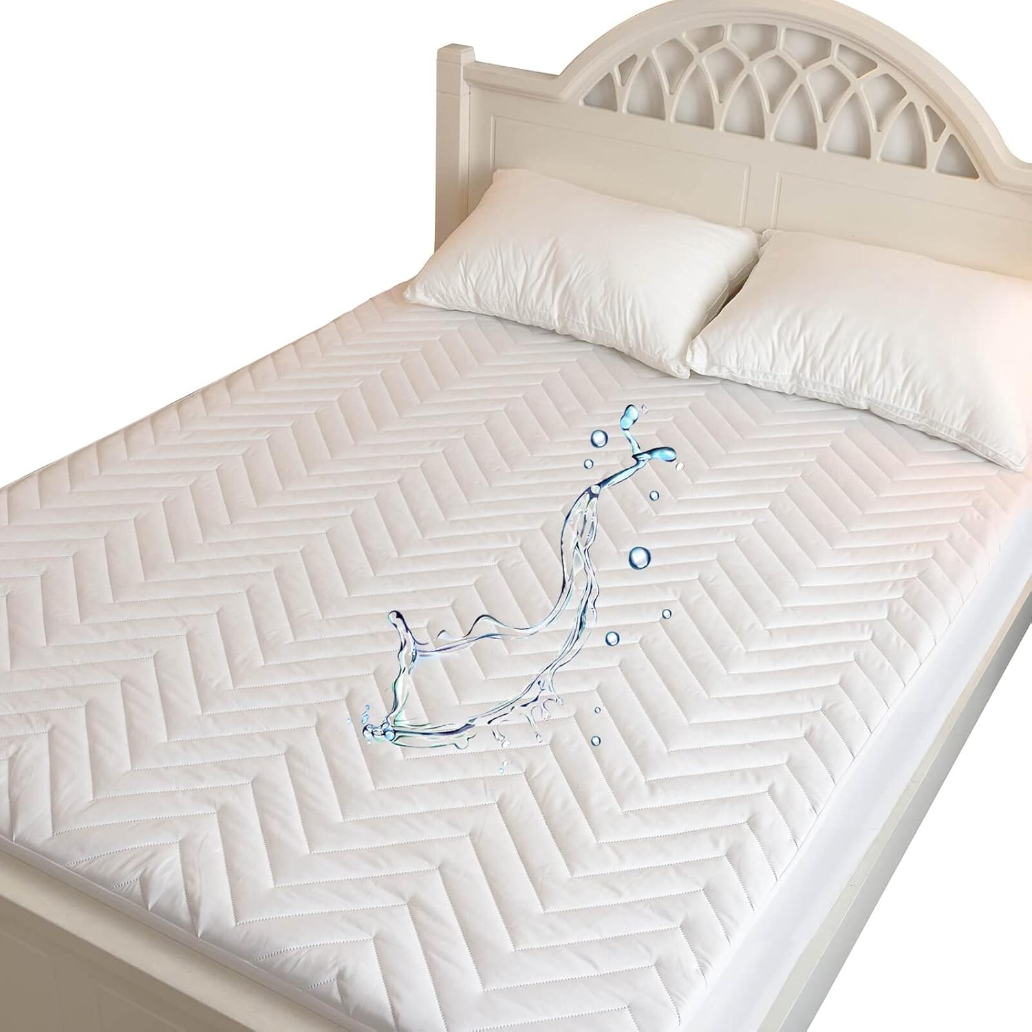 Quilted Waterproof RV Short Queen Mattress Protector Pad for 60 X 75 Bed Fitted Sheet Style Deep Pocket Matress Cover RV Queen image number 1