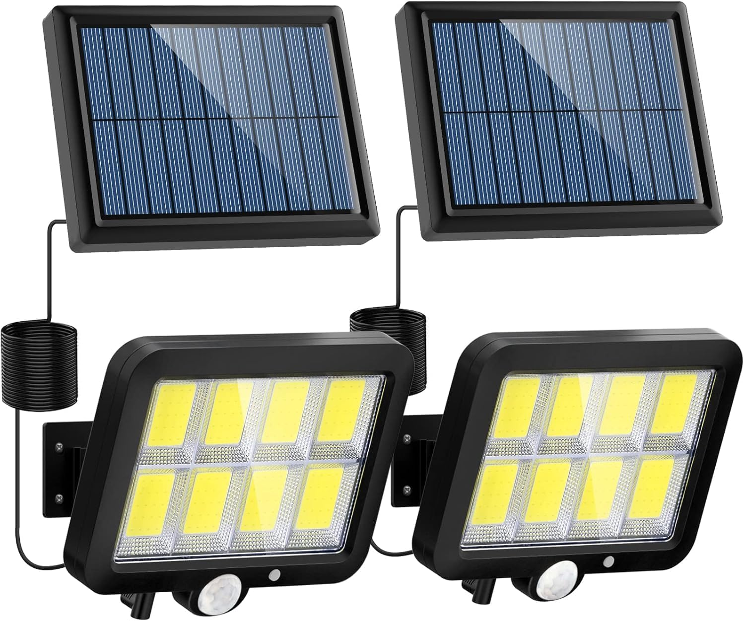 Solar Motion Sensor Light Outdoor, 320 Bright COB LED, 16.4Ft Cable, 3 Working Mode, Adjustable Solar Panel, Wired Solar Powered Security Flood Lights for Indoor Use, Wall, Yard, Garage, Garden 2PCS image number 1