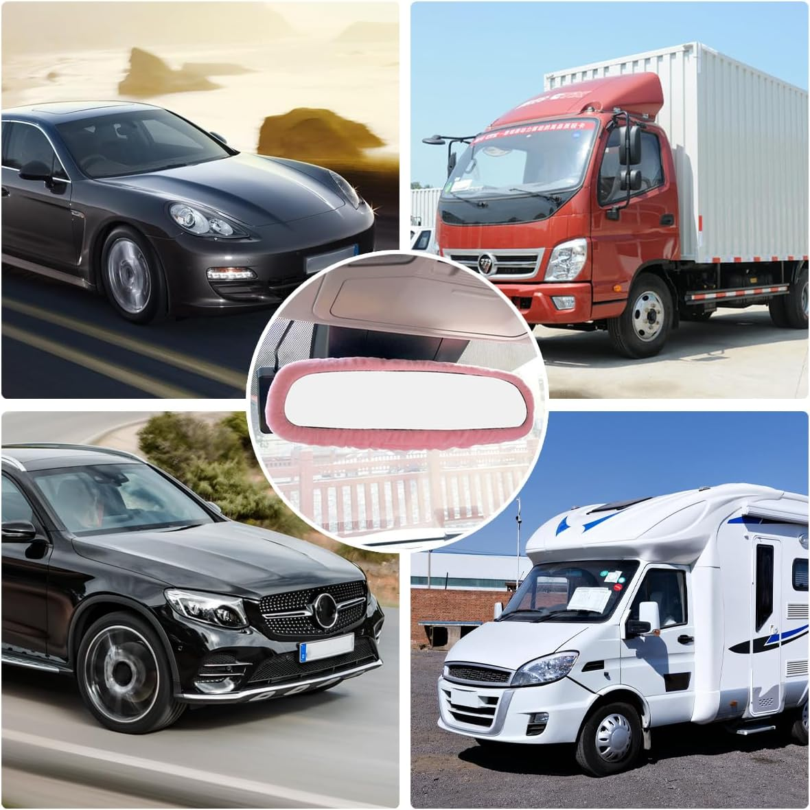 Car Rearview Mirror Cover, Auto Interior Elastic Comfortable Rear View Mirror Protector Decorative Accessories for Girls Women Man Gift, Universal for Vehicles, SUV, Truck, RV (Pink)