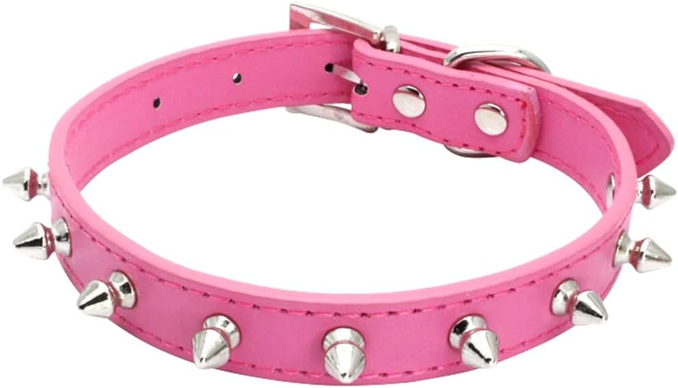 Serijoars Spiked Dog Collar Spiky Cat Collar PU Leather Adjustable Pet Collar Kitten Spiked Collar (S, Hot Pink)