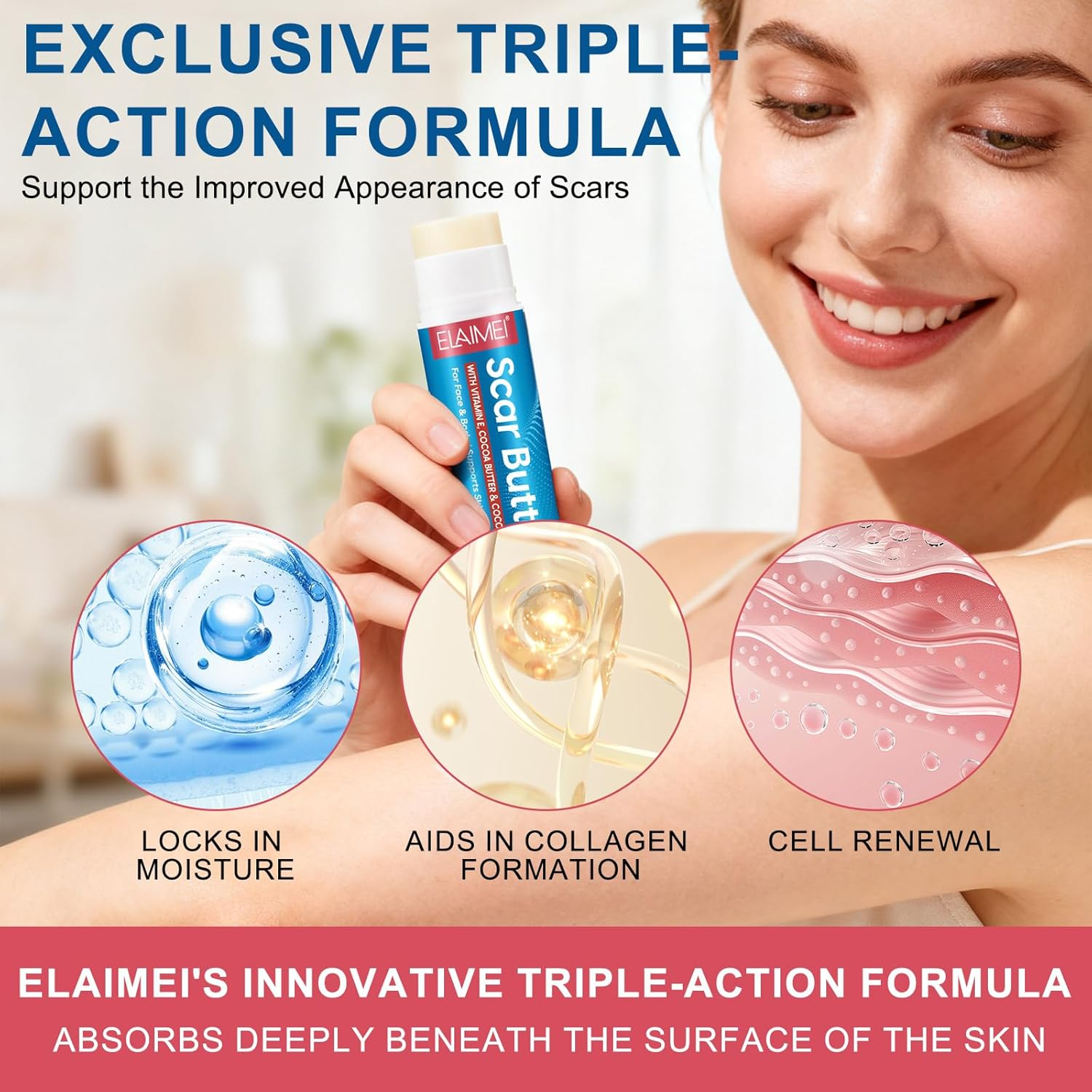 Scar Butter Stick 20G | with Vitamin E, Cocoa Butter & Coconut Oil | Moisturizing Balm for Face & Body | Helps Support Smooth & Nourished Skin image number 4