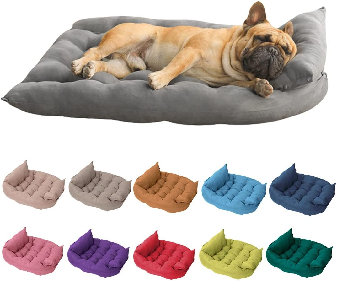 RICHRAIN Pet Dog Sofa Bed Purple Large Medium Small Dog Cushion Bed Multipurpose Square Dog Mat Dog Kennel Cat Litter Basket 3 in 1 (L,Pink)