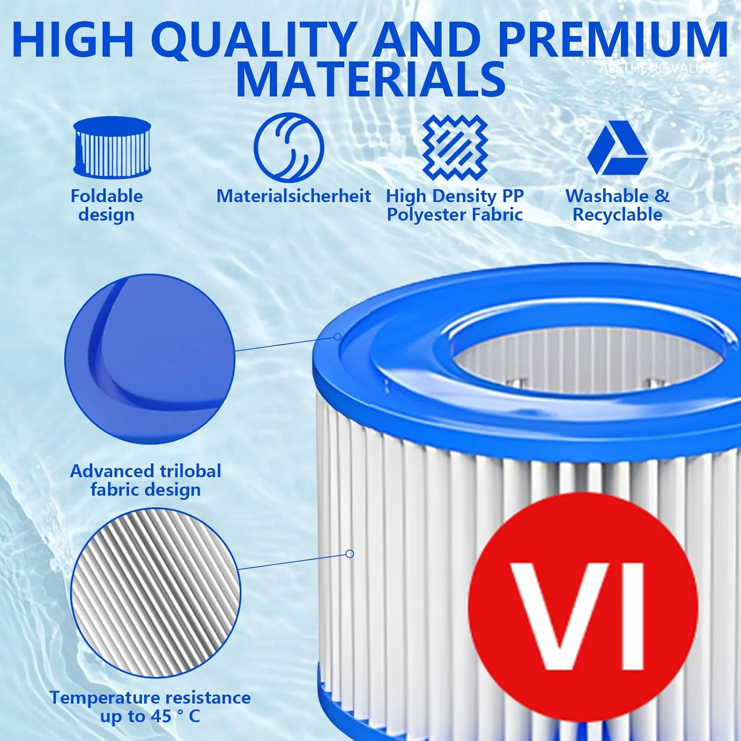 Yazoni 12 Pack Type VI Hot Tub Filter Cartridge, Funsicle Pool Filters, Compatible with Lay-Z-Spa BESTWAY VI Swimming Pools Pump, Filter Cartridge Replacement for above Ground Summer Waves Pool, Kids image number 1