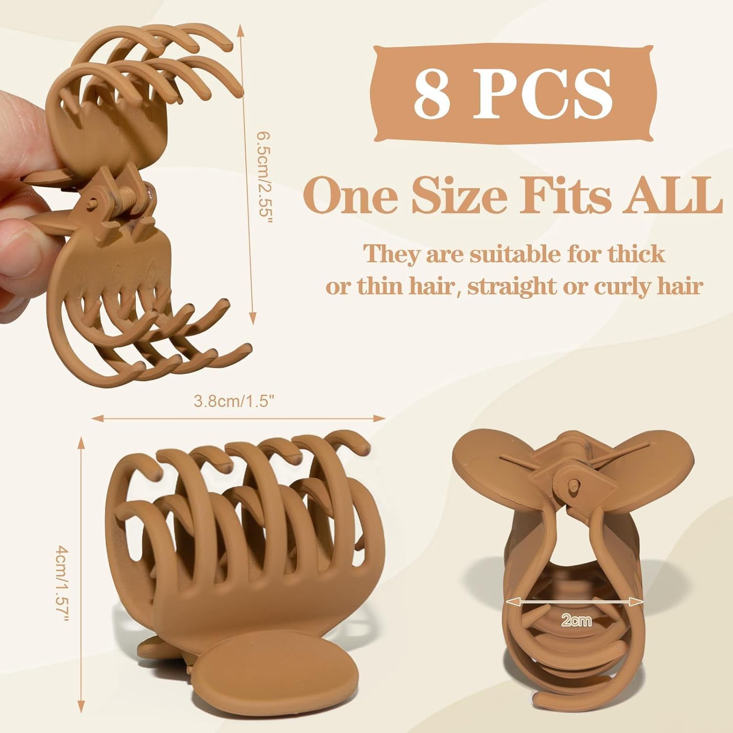 Matte Double Row Teeth Hair Claw Clips for Women, 8PCS Medium-Sized Strong Hold Non-Slip Grip for Thin and Thick Hair - Orevan image number 1