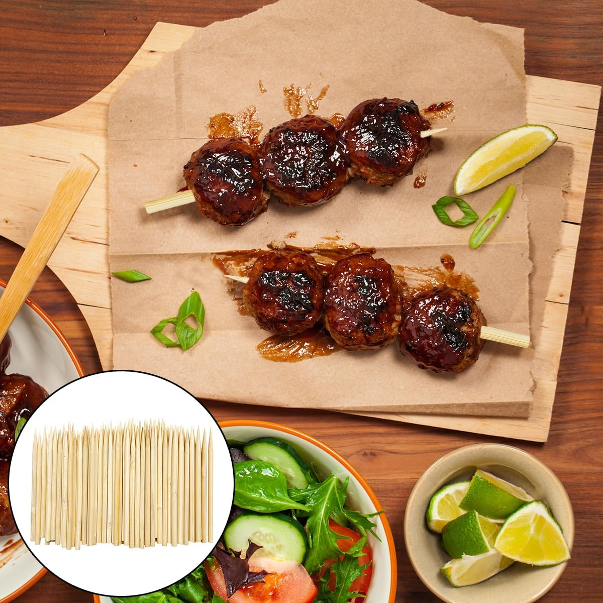 Bamboo Skewers, 100 PCS Wooden Thick Barbecue Skewers for Marshmallow, Lollipops, Baked Apples, Hot Dogs, Corn (5 X 120Mm) image number 3