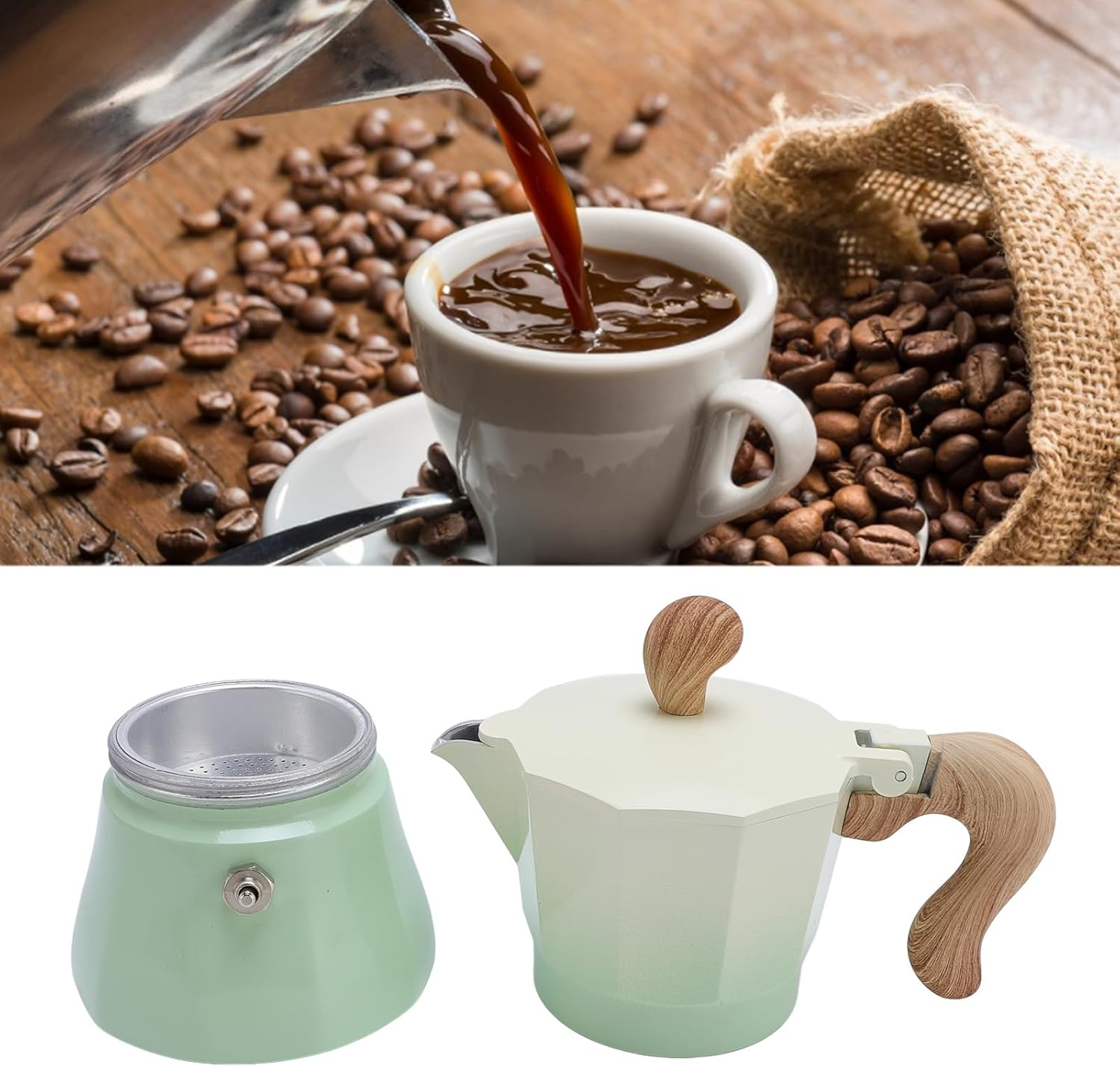 Stovetop Espresso and Coffee Maker, 150ML Household Stovetop Espresso Maker and Percolator, Single Valve Aluminum Moka Pot Coffee Machine for Lovers Beginners (Gradient Green) image number 3