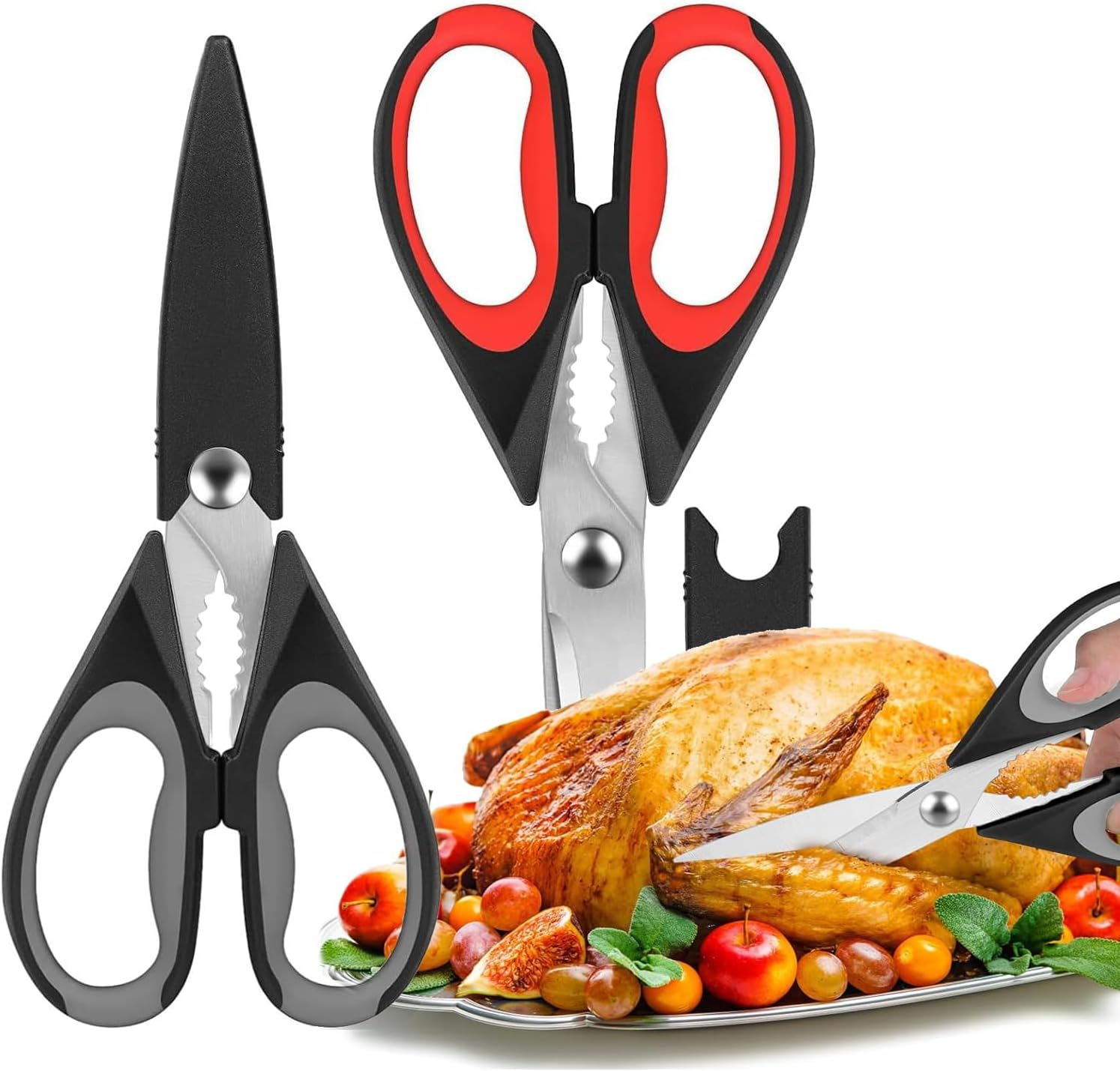 Mumoo Bear 2 Pack Heavy Duty Kitchen Scissors Kitchen Shears with Serrated Blade, Ergonomic Handle - for Poultry, Herbs, Vegetables