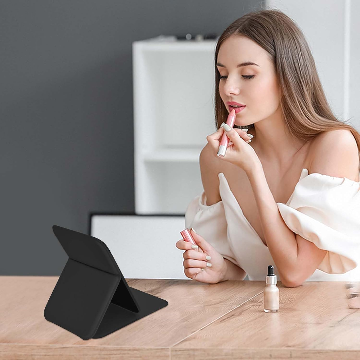 Travel Mirror, Foldable Mirror with Cortical Bowl, Pocket Mirror, Makeup Mirrors for Children, Portable Super HD Mirrors Ultra-Thin and Durable for Home, Travel Use (Black) image number 5