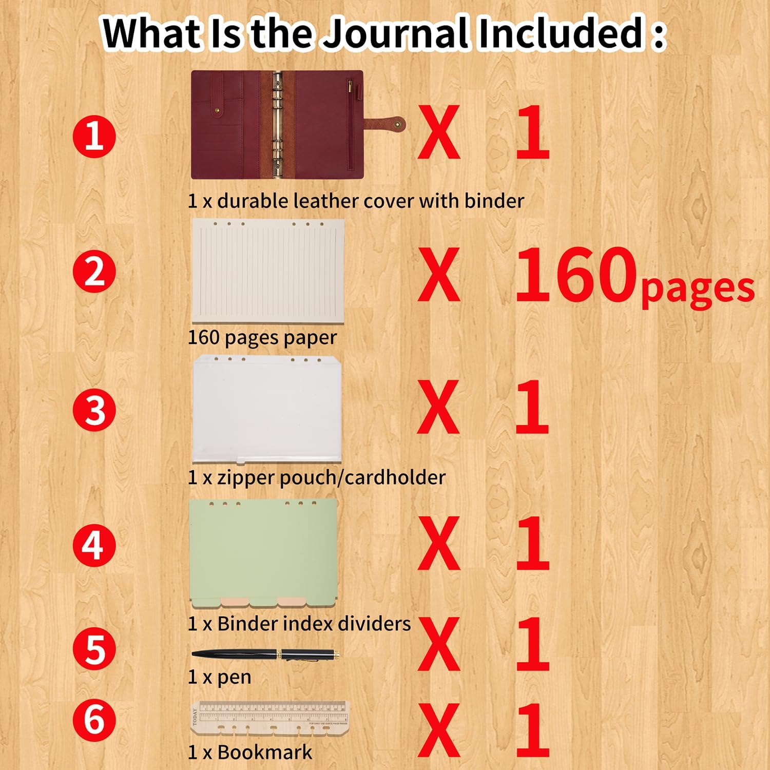 Wonderpool A5 Binder Journal Leather Spiral Notebook Refillable College Ruled Paper, Budget Binder Rings Diary Organizer with Pen for Office School Travel Business Planning Writing (Wine Red,A5) image number 7