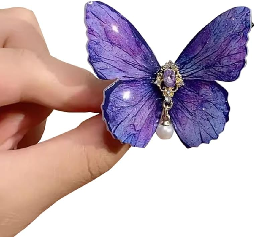 2 Pcs Premium Glitter Butterfly Hair Clips Cute Butterfly Hair Barrettes Clamps Headwear Hair Accessories for Women Girls(Purple) image number 1