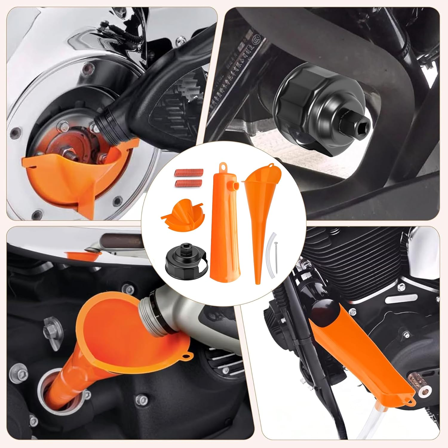 Drip-Free Harley Oil Change Kit - Professional Crankcase Funnel + Filter Wrench, 50 Sealing Rings, All-In-One Tool for Primary Case/Filters (Motorcycle Accessories) image number 6
