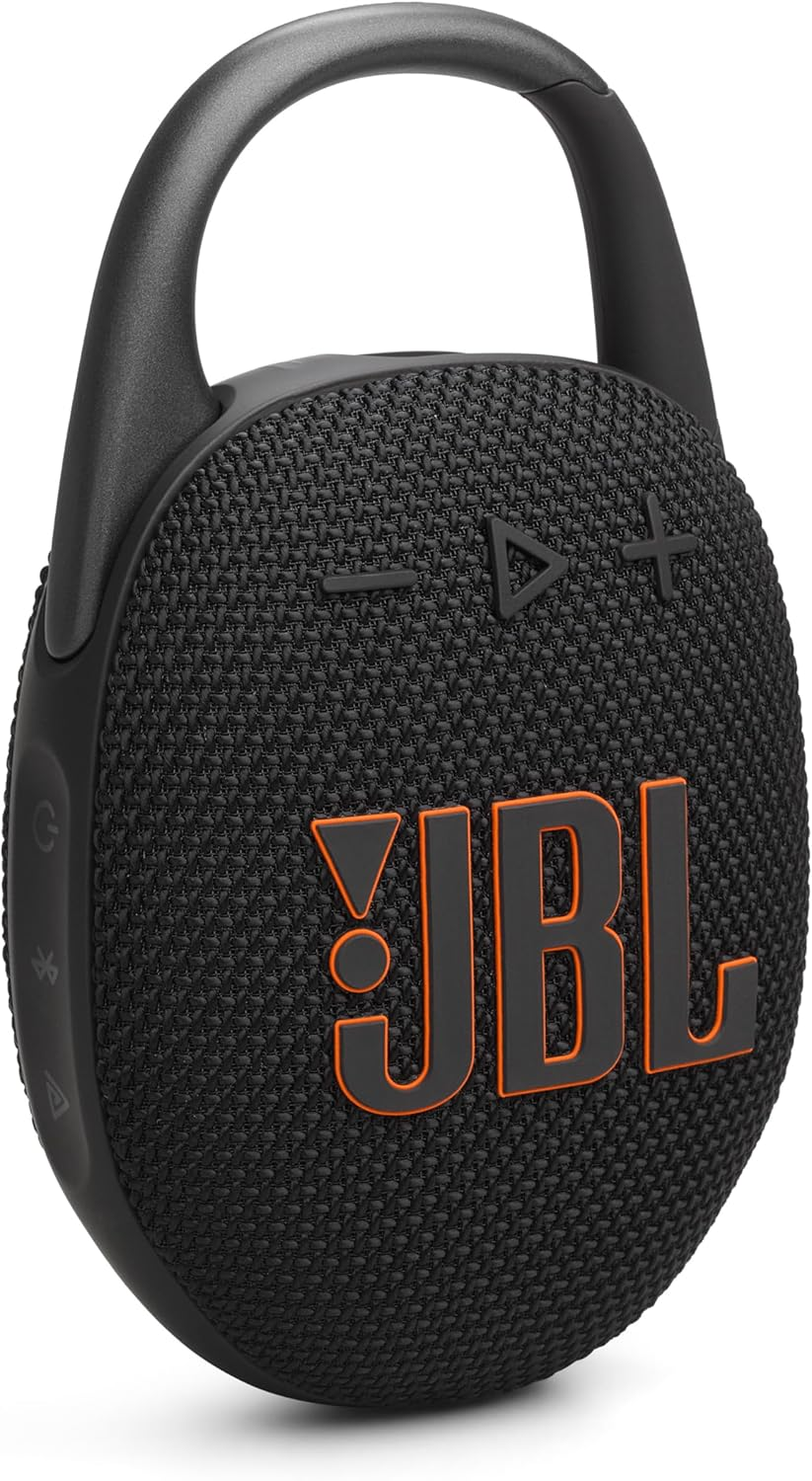JBL Clip 5, Ultra-Portable JBL Pro Sound, Redesigned Carabiner, up to 12 Hours of Playtime plus 3 Hours with Playtime Boost, Waterproof and Dustproof, Multi-Speaker Connection by Auracast, Squad