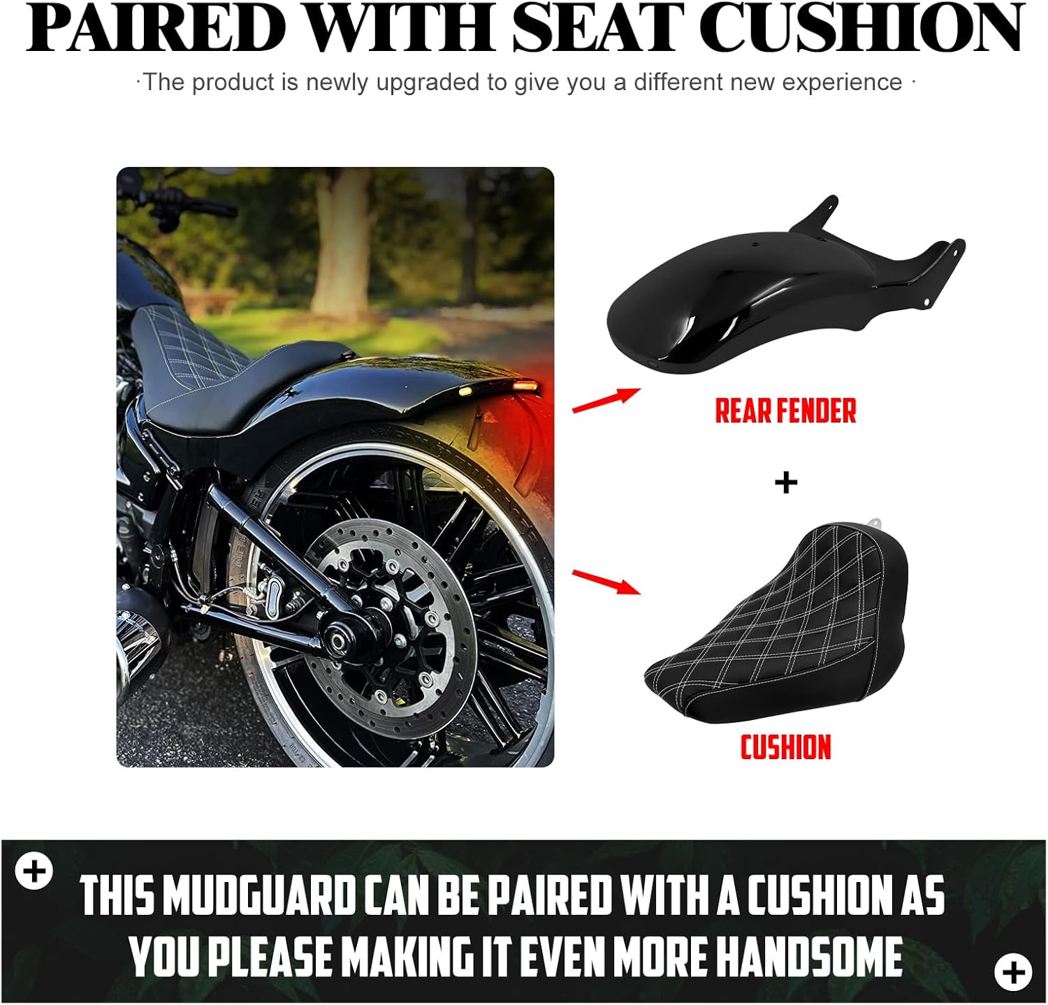 Motorcycle Rear Fender with LED Lights Turn Signal Brake Running Light Fit for Harley Softail Breakout and Rocker FXBR FXBRS 2008-2017