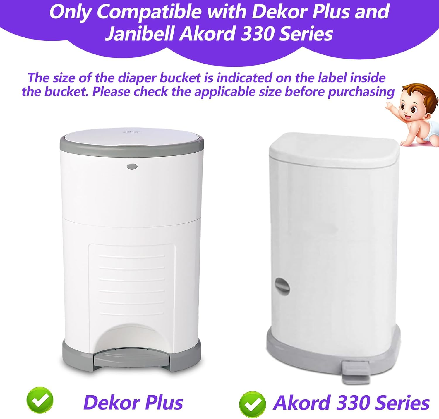 Diaper Pail Refills Bags 4 Pack Compatible with Dekor plus Diaper Pail Liners Diaper Refill Liners Holds up to 2320 Diapers image number 2
