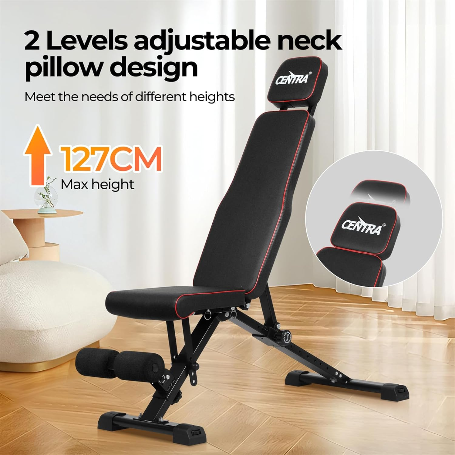 Adjustable Weight Bench,300Kg Fast Folding Incline Decline Flat Bench,Workout Bench with Adjustable Levelling Knobs,Adjustable Neck Pillow,Gym Equipment Home Workout image number 3