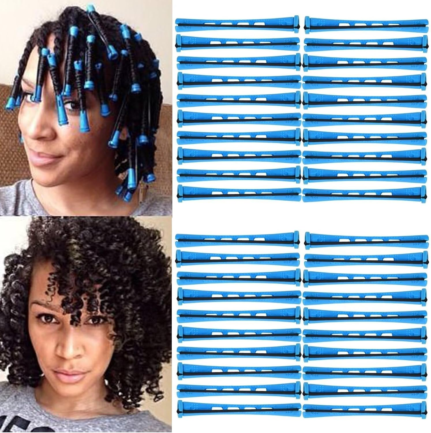 40Pcs Small Perm Rods for Short Hair Blue Cold Wave Rod Hair Perming Rods Plastic Heatless Perm Rollers Hair Curlers for Women Hairdressing (Blue, 0.35Inch) image number 2