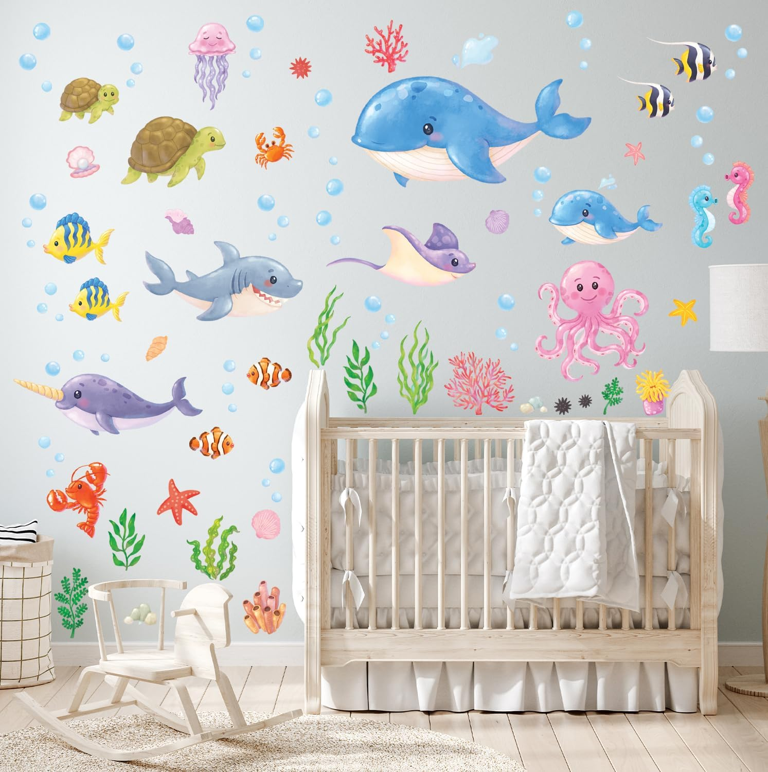 DECOWALL DS12-8081 under the Sea Wall Stickers Ocean Fish Seaweed Decals Turtle Jellyfish Removable Kids Baby Bedroom Nursery Art Home D&eacute;cor Bathroom Decoration Beach Seagrass Colorful Boys Girls image number 3