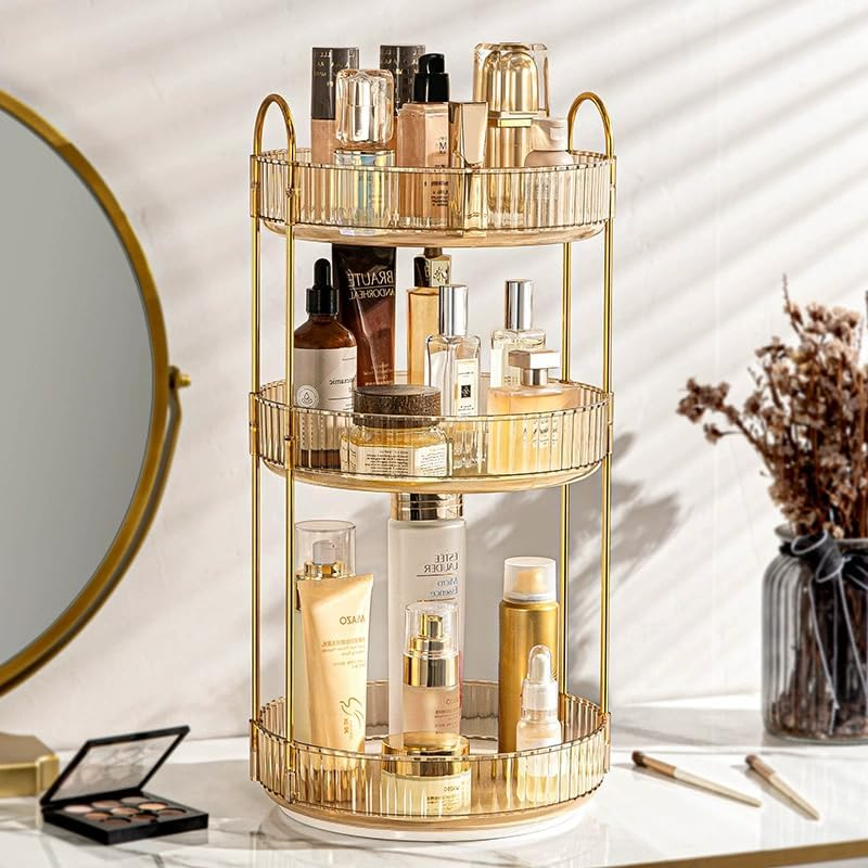 Makeup Organiser 360 Rotating,Spinning Skincare Cosmetic Organiser 3 Tier Large Beauty Spinny Make up Storage Organiser Shelf for Perfume, Jewellery, Brushes, Dresser, Vanity, Bedroom, Bathroom