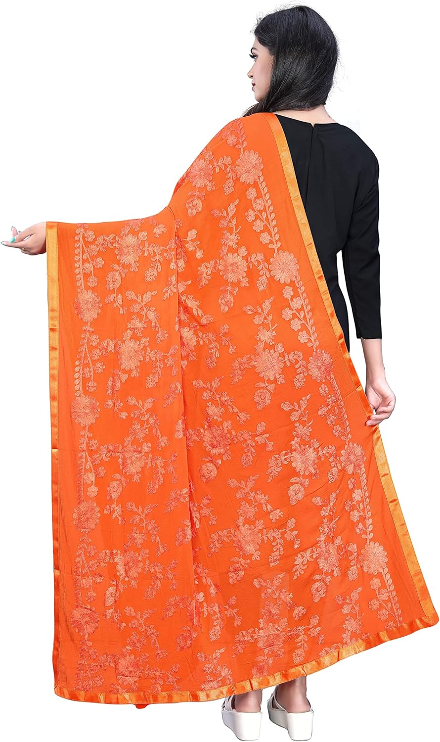 AKSHAR LLC Miss India Women'S Chiffon Dupatta with Heavy Embroidery Work image number 3