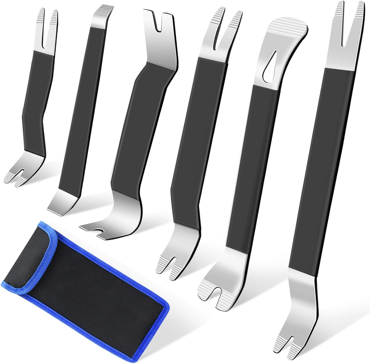 6Pcs Metal Trim Removal Tool, Auto Pry Tool Kit Trim Removal Tool Set for Vehicle Door Panel (Black)