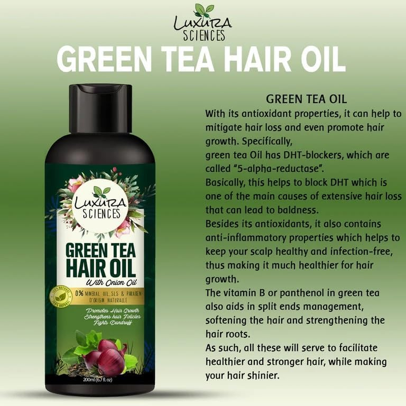 Luxura Sciences Green Tea Hair Oil with Onion Oil 200Ml for Hair Improvement.