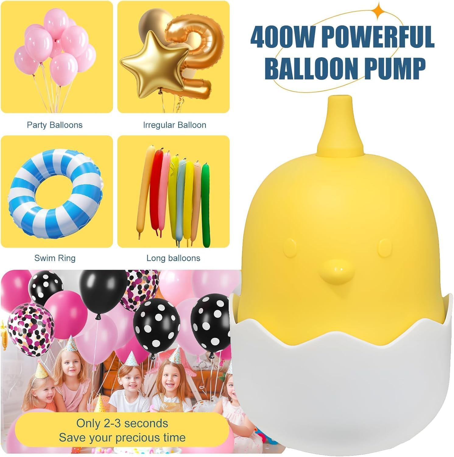 Electric Balloon Pump,Balloon Inflator Cartoon Chick Shape 110-240V,Fast Inflatable for Birthday Party Decorations Balloon,Bobo Ball,Yoga Ball,Magic Ball image number 2