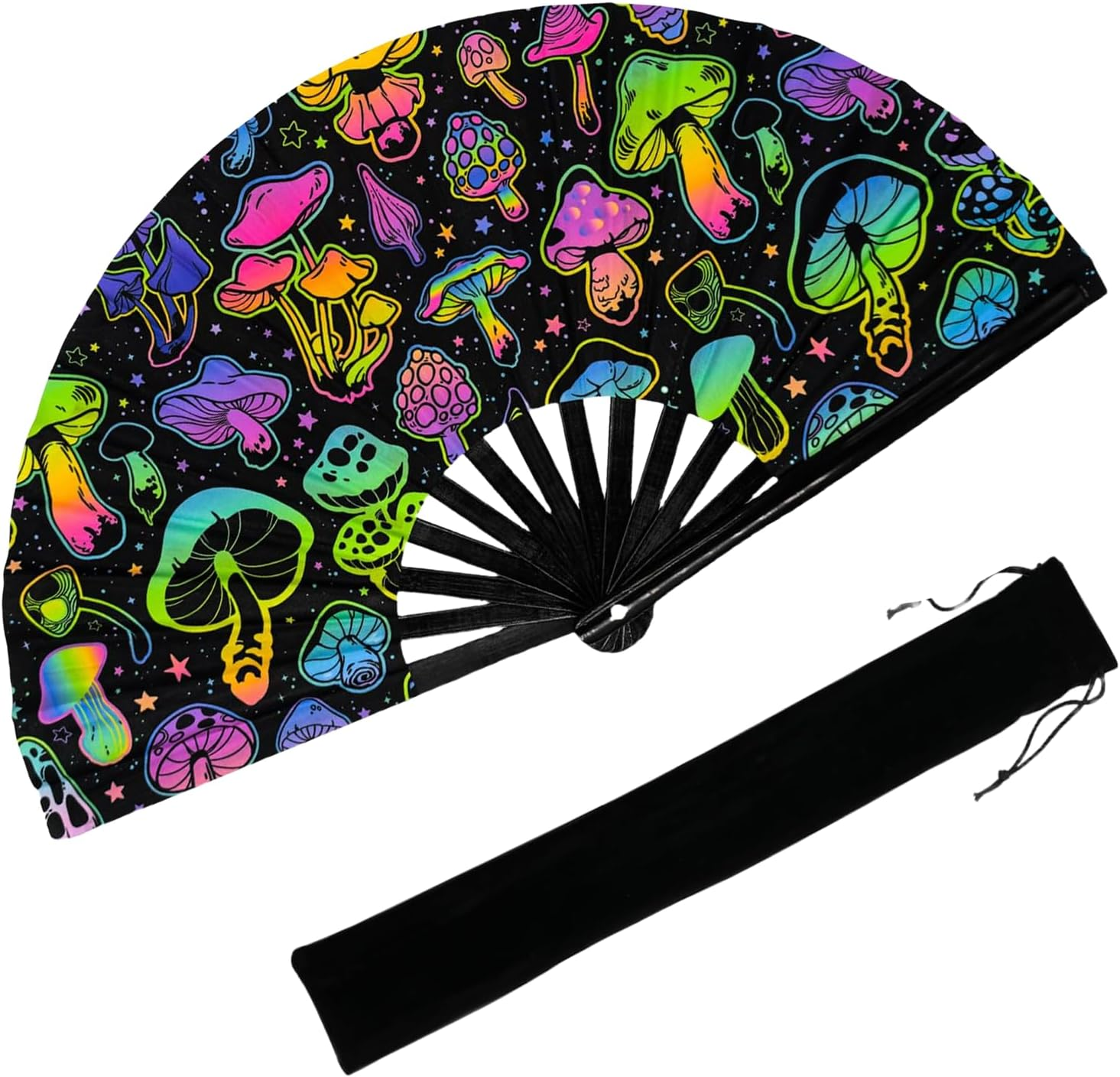 13&lsquo;&rsquo; UV Glow Large Rave Fan for Men Women, Decorative Folding Hand Fan for Party, Home Decoration, Gift, Music Festival Essential, EDM Rave Accessories (Lightspot)