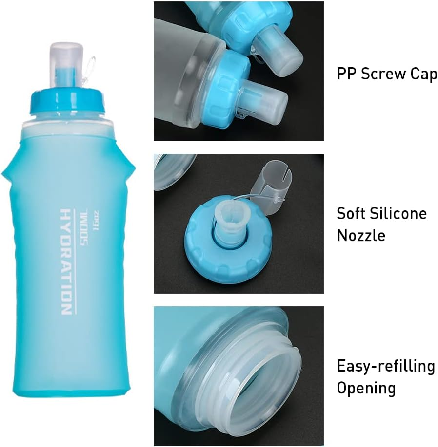 2Pcs 500Ml TPU Soft Flask Sports Water Bottle for Hydration Pack for Running Hiking Cycling Climbing Jogging Marathon image number 3