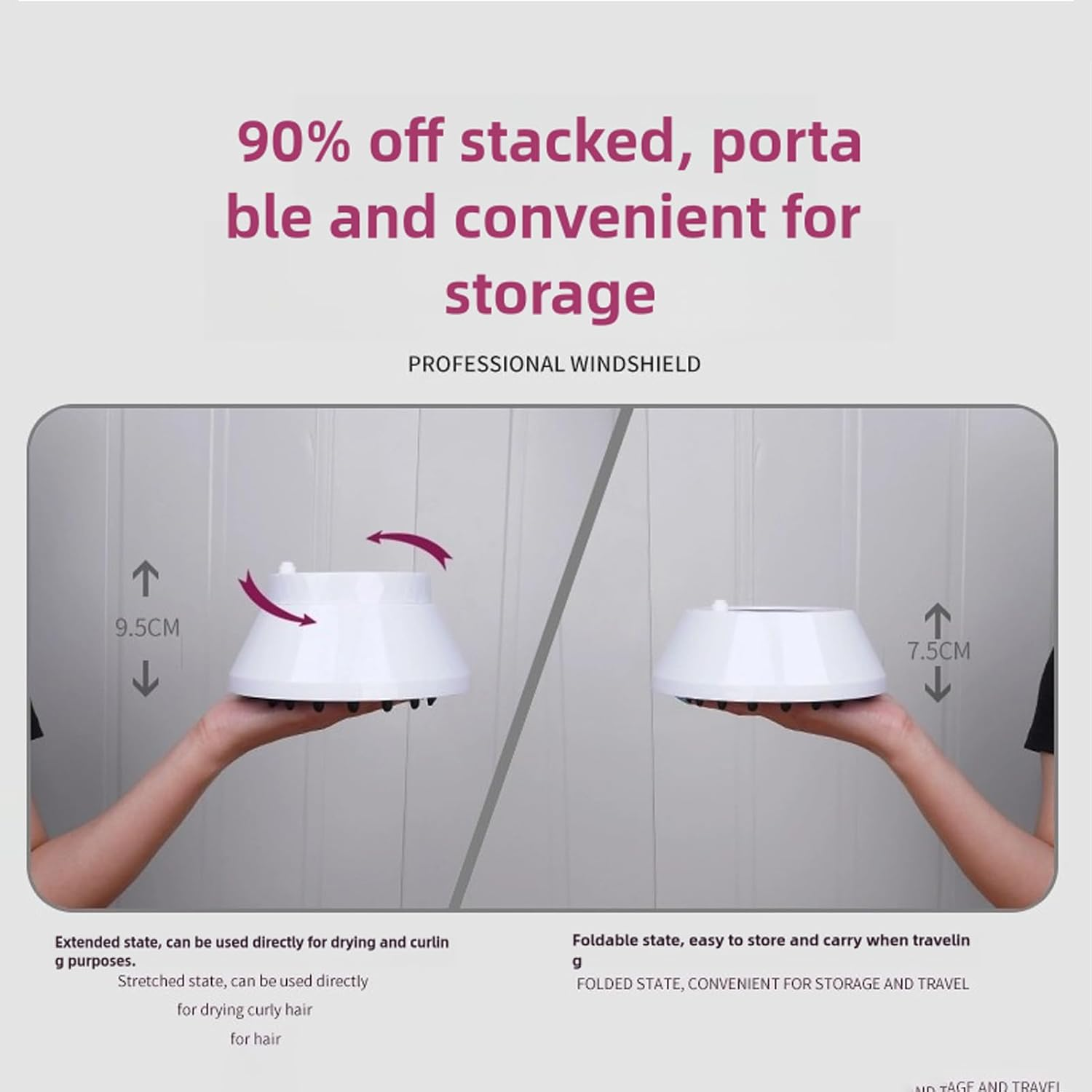 Jxkgenix Universal Diffuser for Hairdryer, Universal Hair Diffuser, Hair Dryer Diffuser Attachment for Curly and Wavy Hair, Adjustable from 3.8Cm to 8.2Cm (Black) image number 2