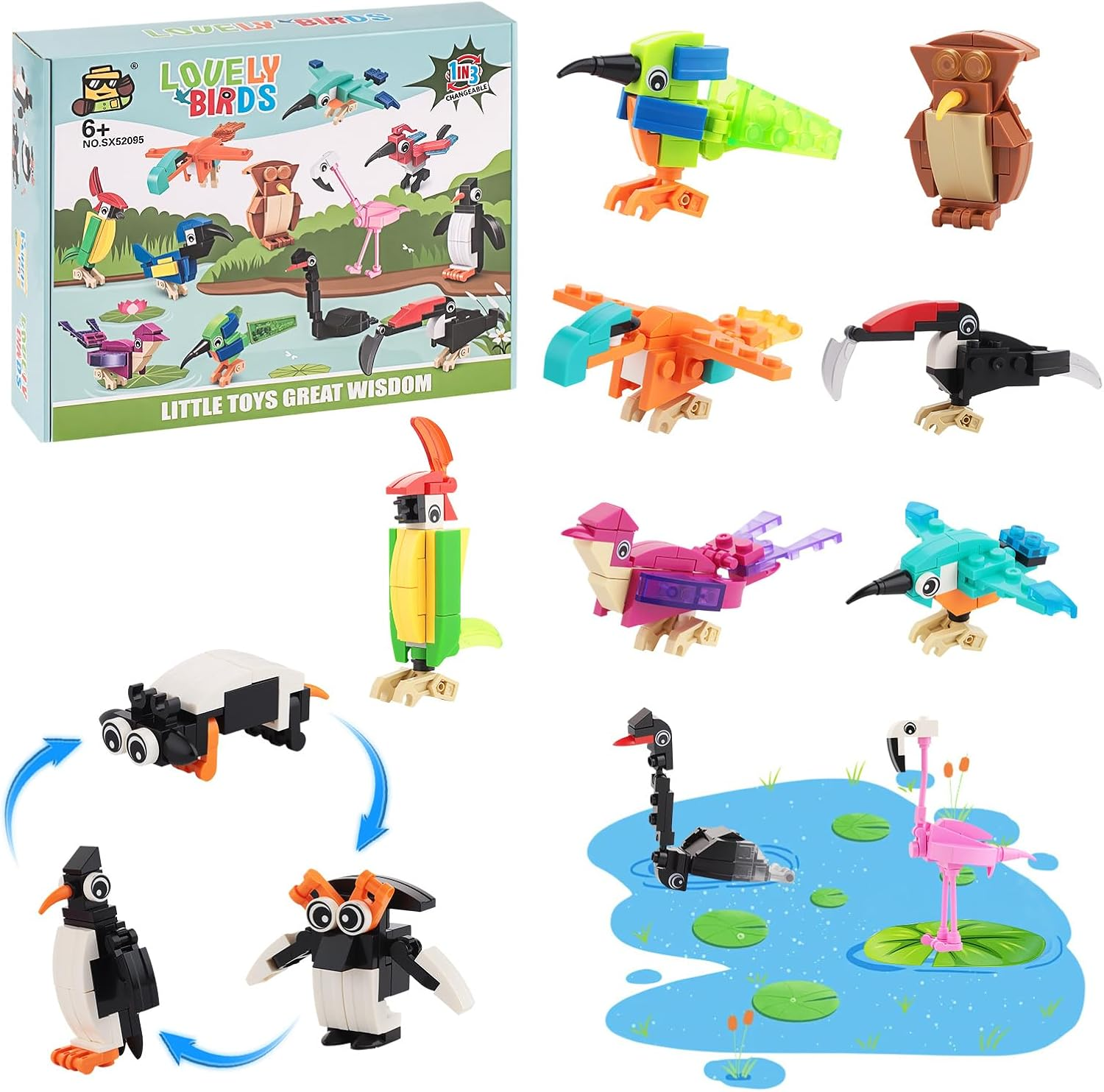STEFUEWILL17 12Pcs Mini Building Blocks Set - Building Blocks Animals Creative Set, Mini for Children and Teenagers, Construction Toy for Assembling Birds, Bird image number 1