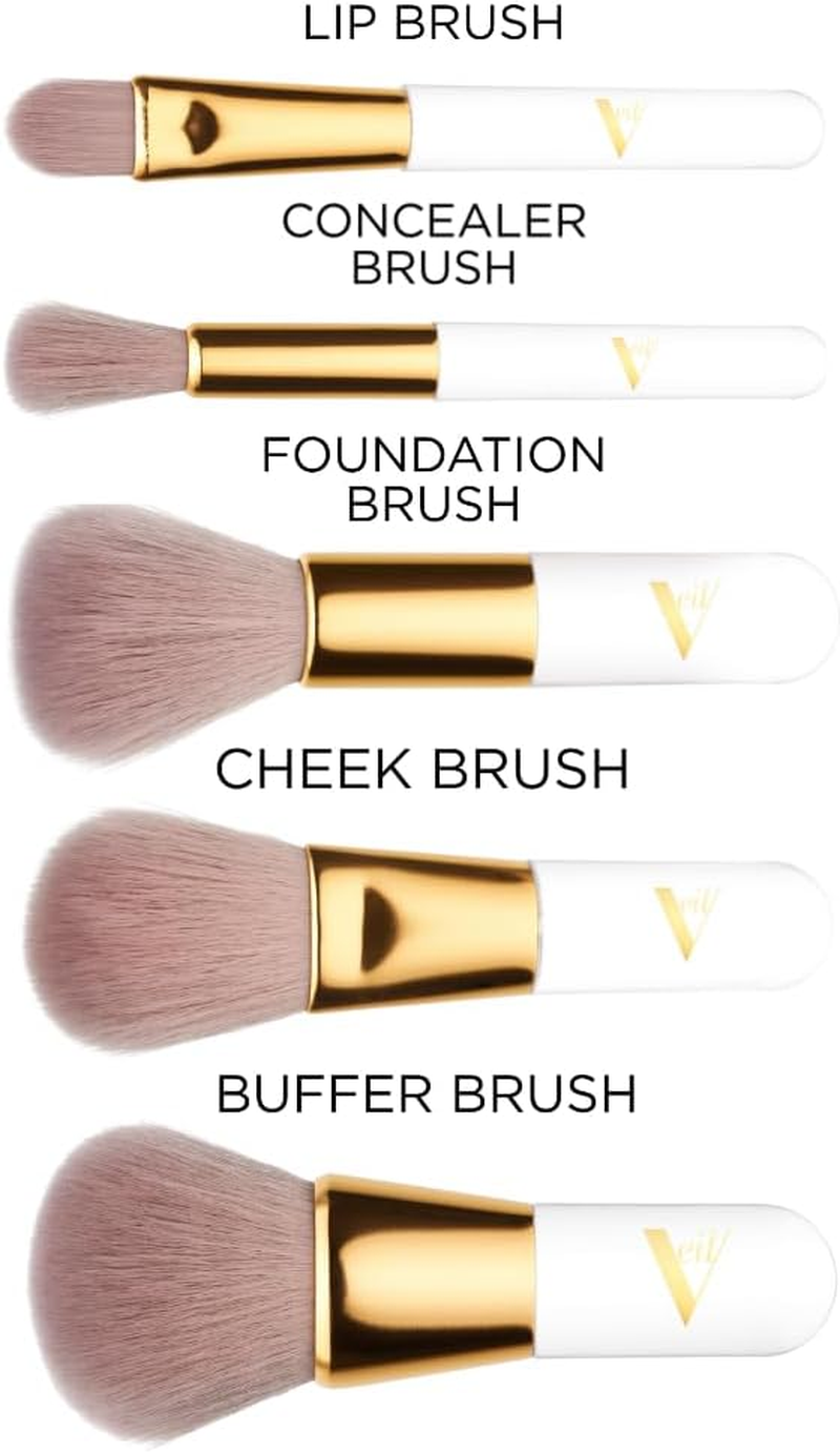 Veil Cosmetics | Pro on the Go 5 Piece Makeup Brush Set | Dual Ended Concealer & Foundation Brush | Vegan | Powder, Liquid, or Cream Products | Dense & Fluffy | Faux Mink | Smooth Airbrush Finish (5 Piece Brush Set1) image number 6