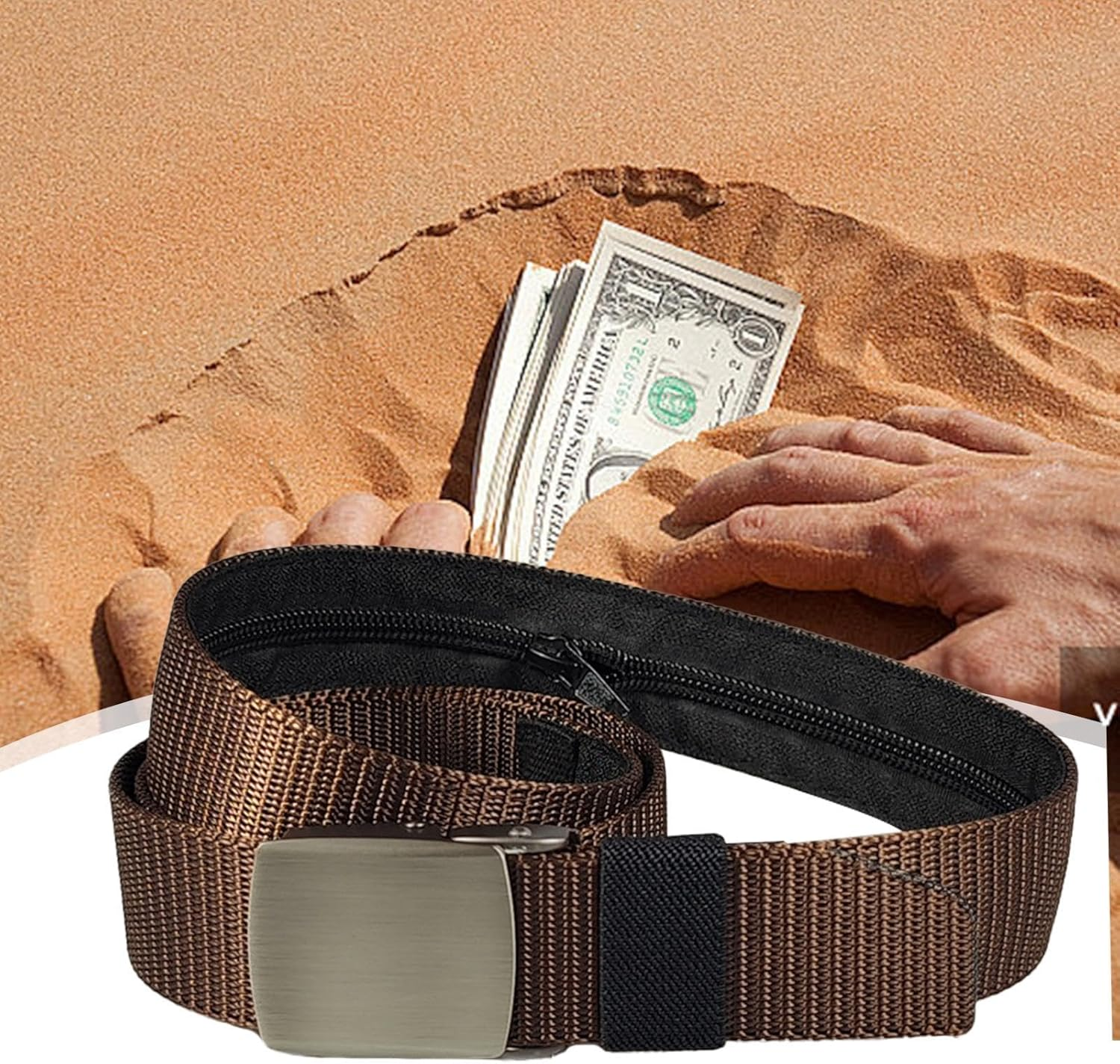 Travel Safety Belt, Travel Bag Belt - Belt with Wallet, Security Money Belt for Valuables, Travel Anti-Theft Belt, Cashsafe Wallet Belt, Safe Waist Belt for Men, Holds, Coffee, See Description, See image number 3