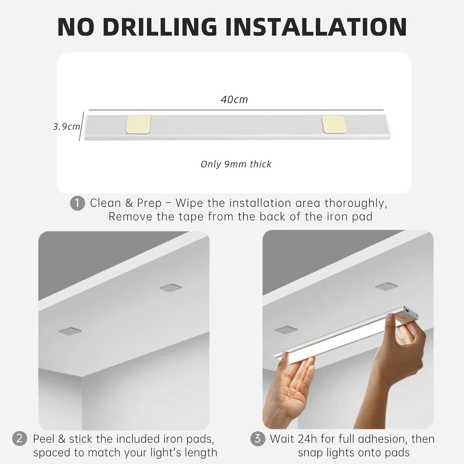 2-Pack 40CM under Cabinet Lighting, Motion Sensor Light Indoor for Closet, Rechargeable Wireless under Counter Lights for Kitchen and Pantry, 3 Colors Led Undercabinet Lights, Magnetic Installation image number 1