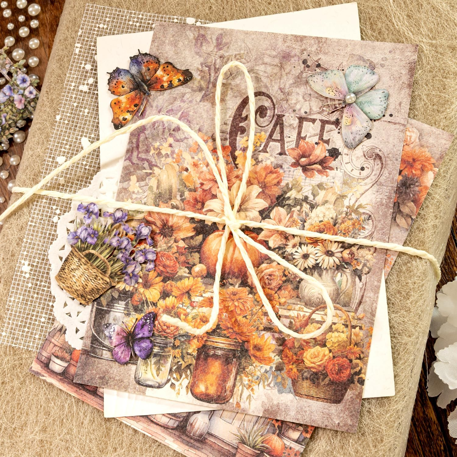 Garden Series Landscape Theme Scrapbook Set Flower Tree House Butterfly Sticker Courtyard Cottage Garden Single-Sided Paper for Junk Journal Planner Art Craft Notebook Card Making (Iris)