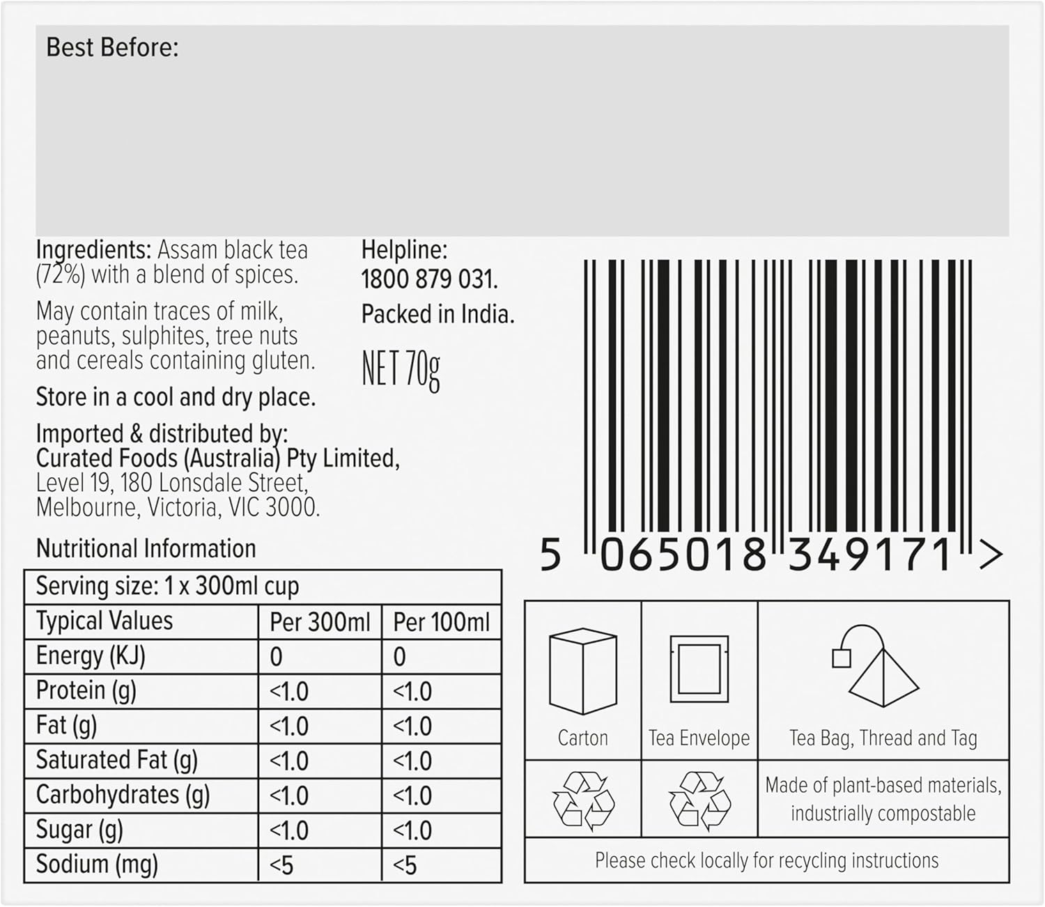96&deg; Indian Chai - 20 Pyramid Tea Bags, Individually Wrapped, Strong, Spiced and Aromatic, Biodegradable Plant-Based Bags