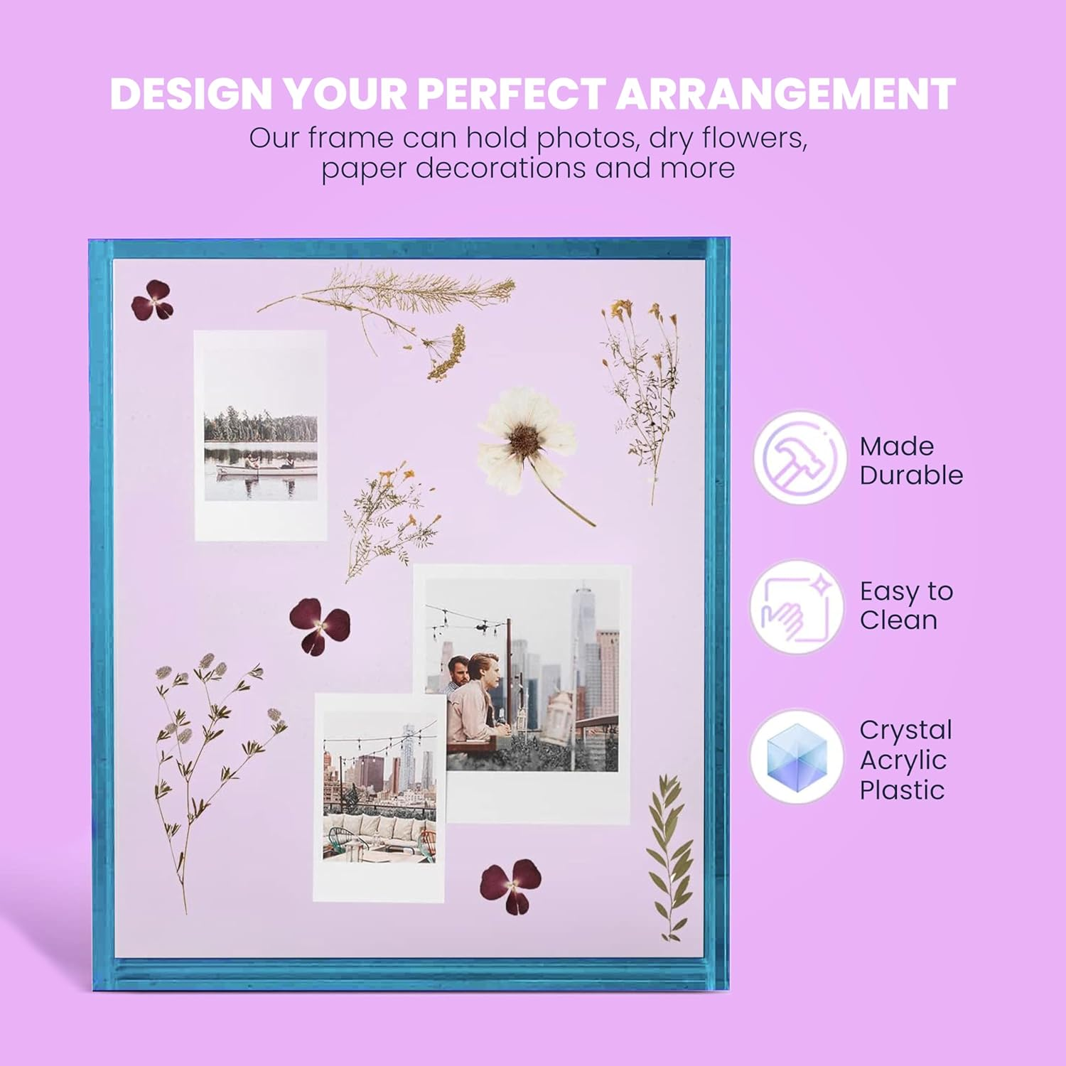 Elil Blue Polaroid Frame for Fujifilm Instax Film 21.08 X 19.3 Collage Frame Family and Wedding Picture Frames Double Glass Acrylic Floating Frame - Color Frame Small X2 image number 3